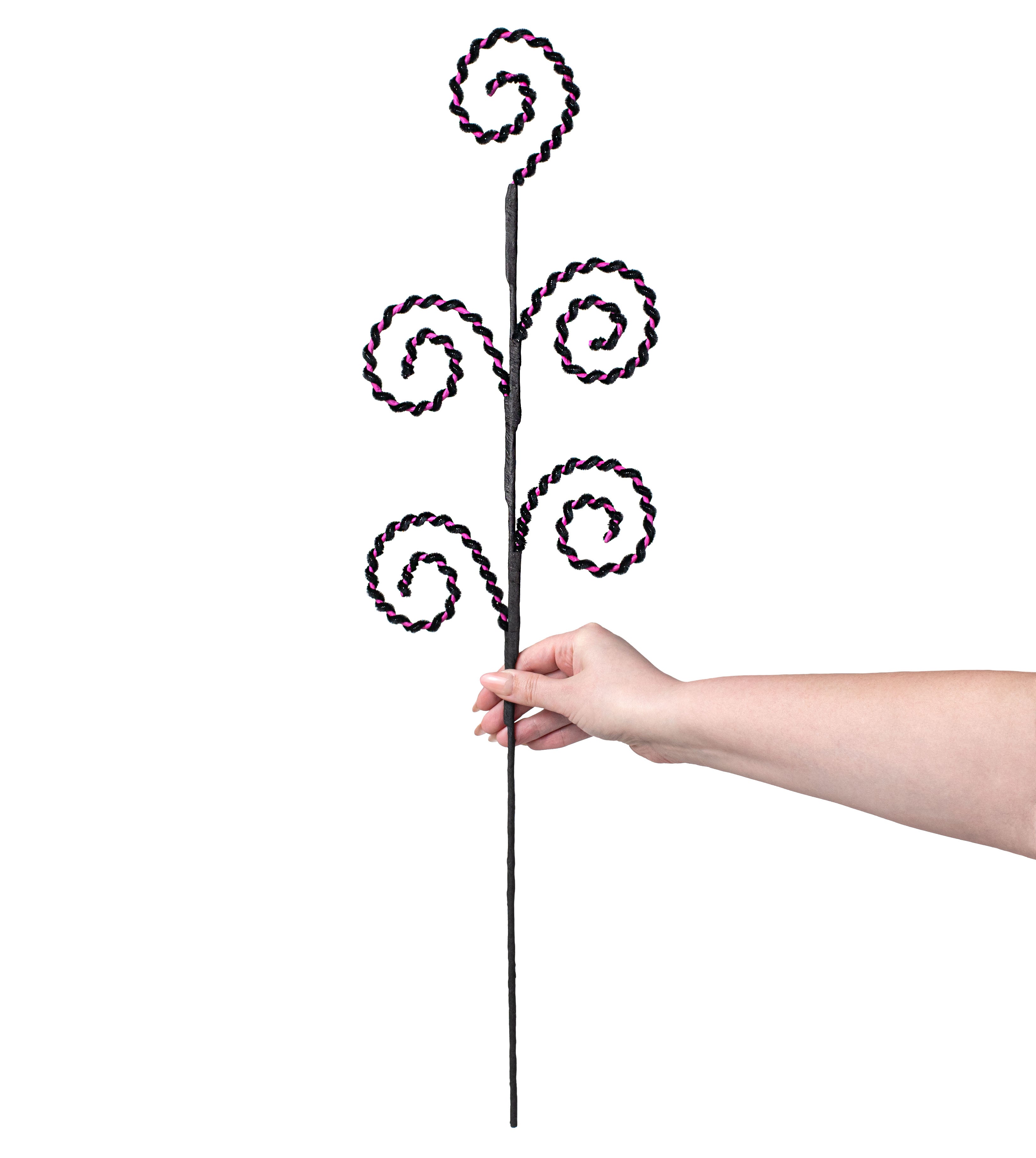 26" Chenille Curly Spray: Fuchsia & Black detail photo 3