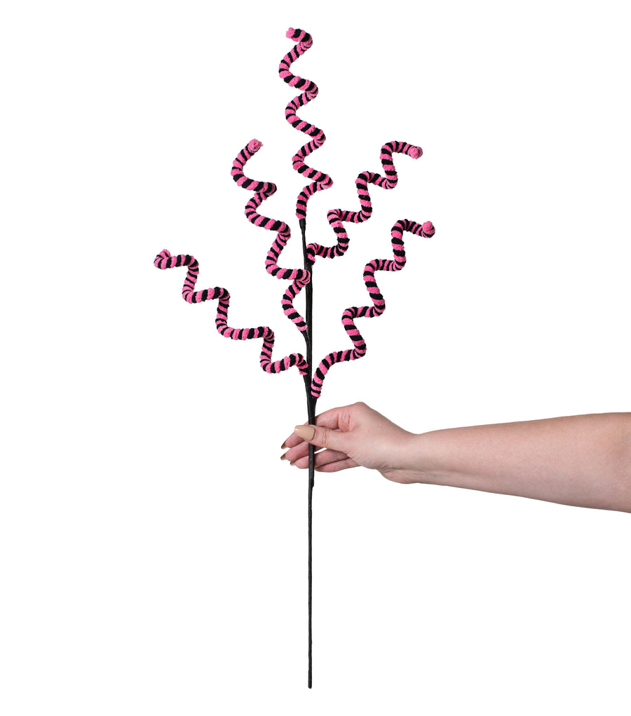 30" Chenille Curly Spray: Fuchsia & Black detail photo 3