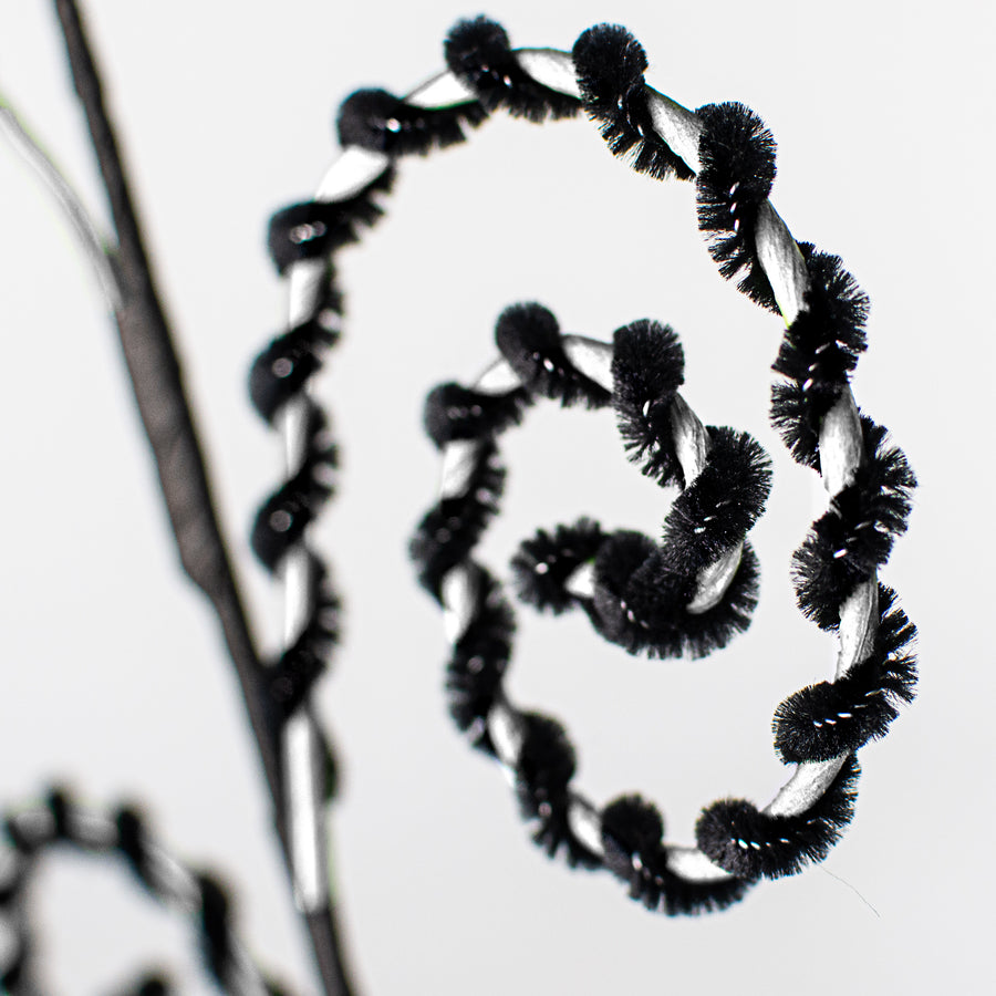 26" Chenille Curly Spray: White & Black Lifestyle Photo