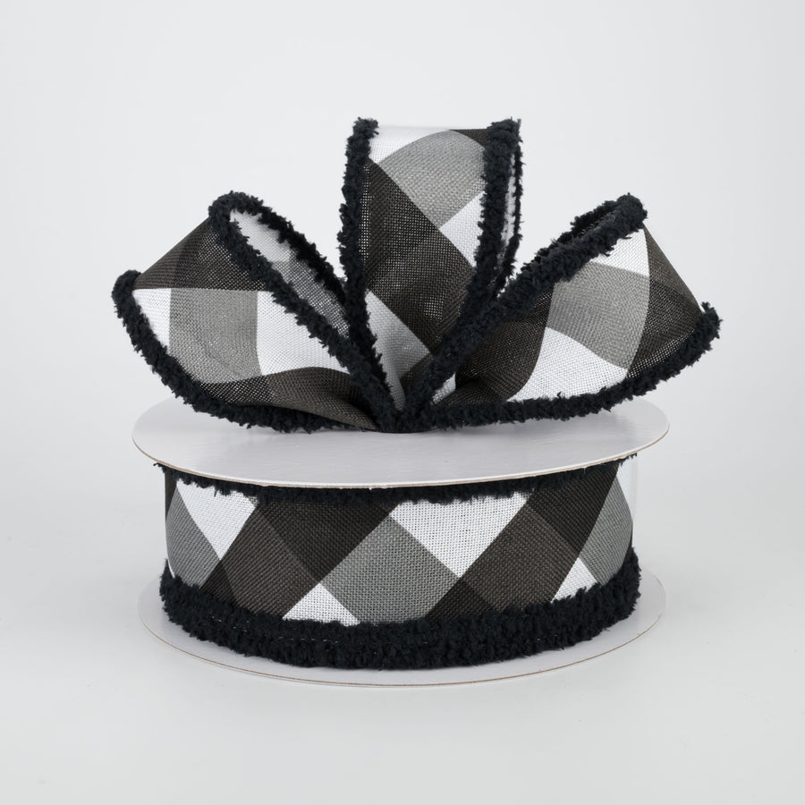 1.5" Chenille Edge Bold Check Ribbon: White & Black (10 Yards) Lifestyle Photo