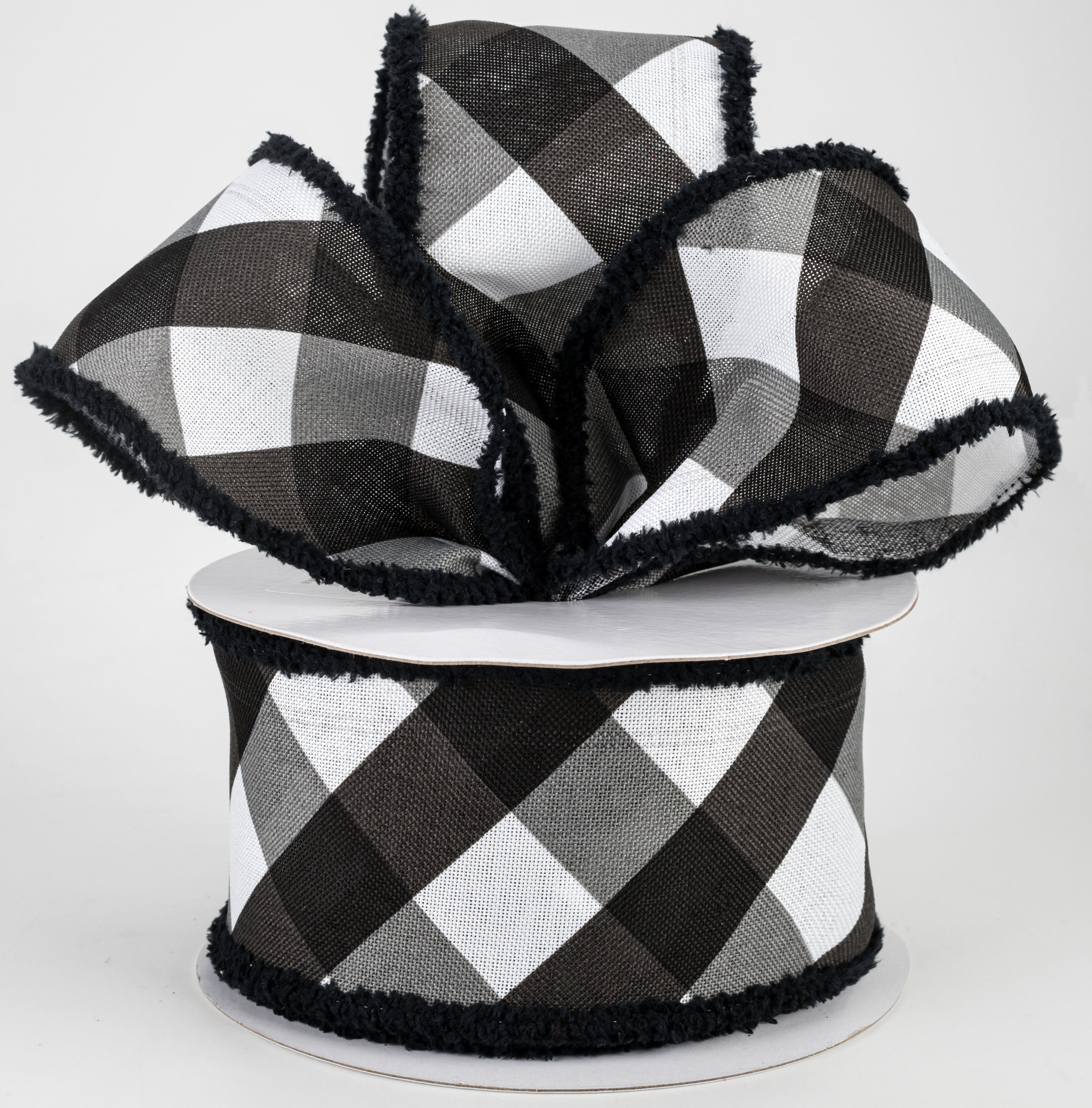 2.5" Chenille Edge Bold Check Ribbon: White & Black (10 Yards) Lifestyle Photo