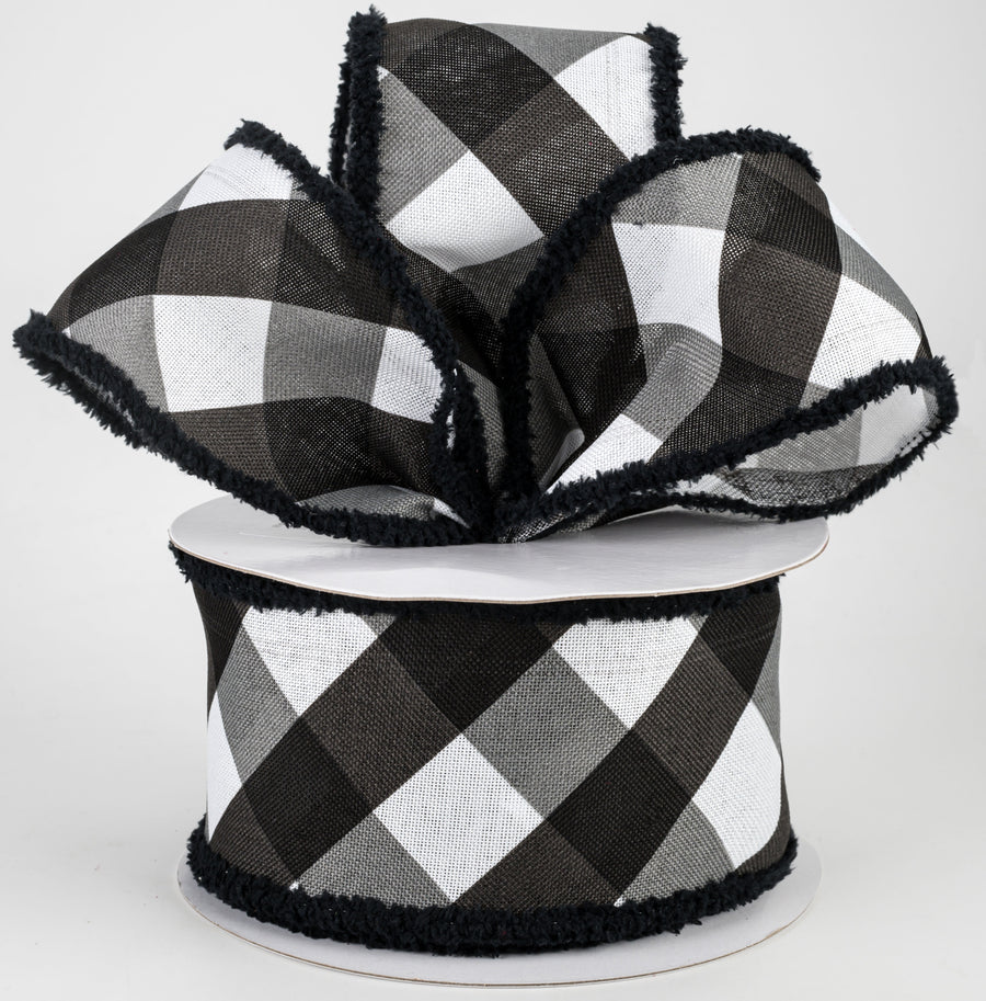 2.5" Chenille Edge Bold Check Ribbon: White & Black (10 Yards) Lifestyle Photo