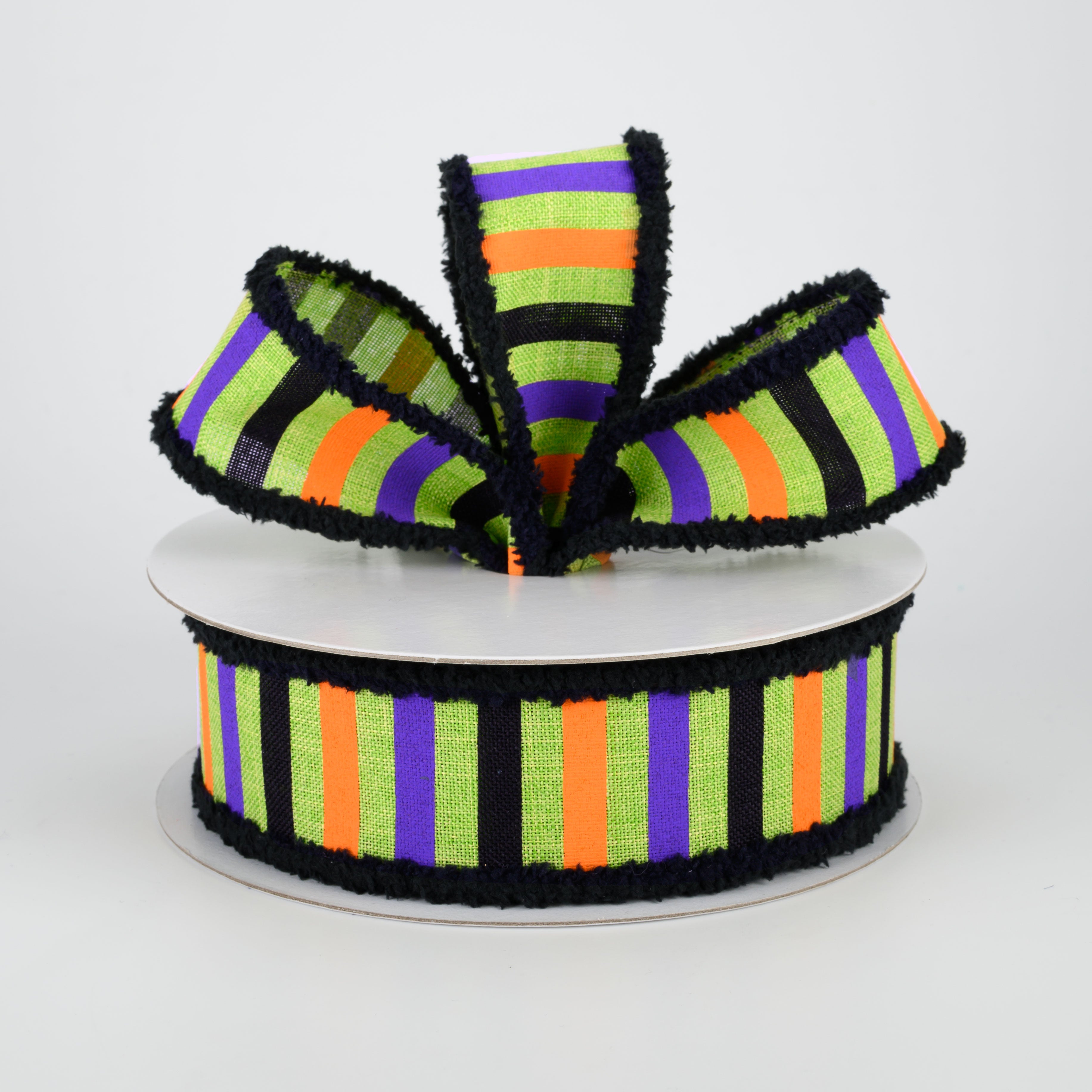 1.5" Chenille Edge Halloween Horizontal Stripe Ribbon: Lime (10 Yards) Lifestyle Photo