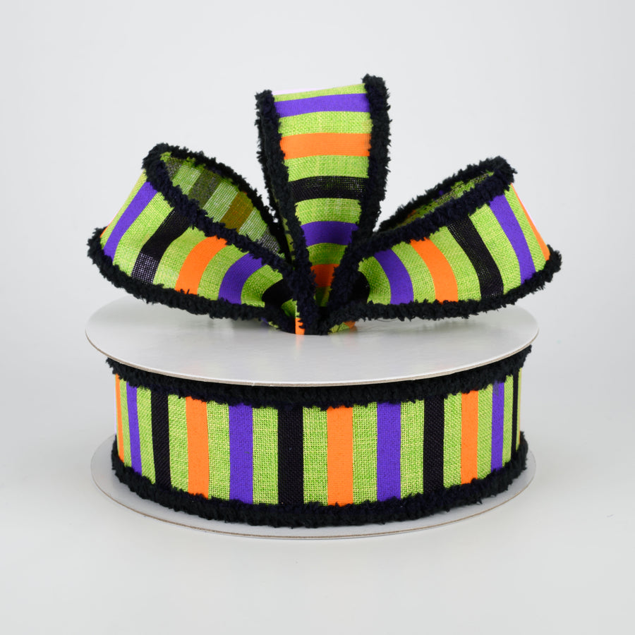 1.5" Chenille Edge Halloween Horizontal Stripe Ribbon: Lime (10 Yards) Lifestyle Photo