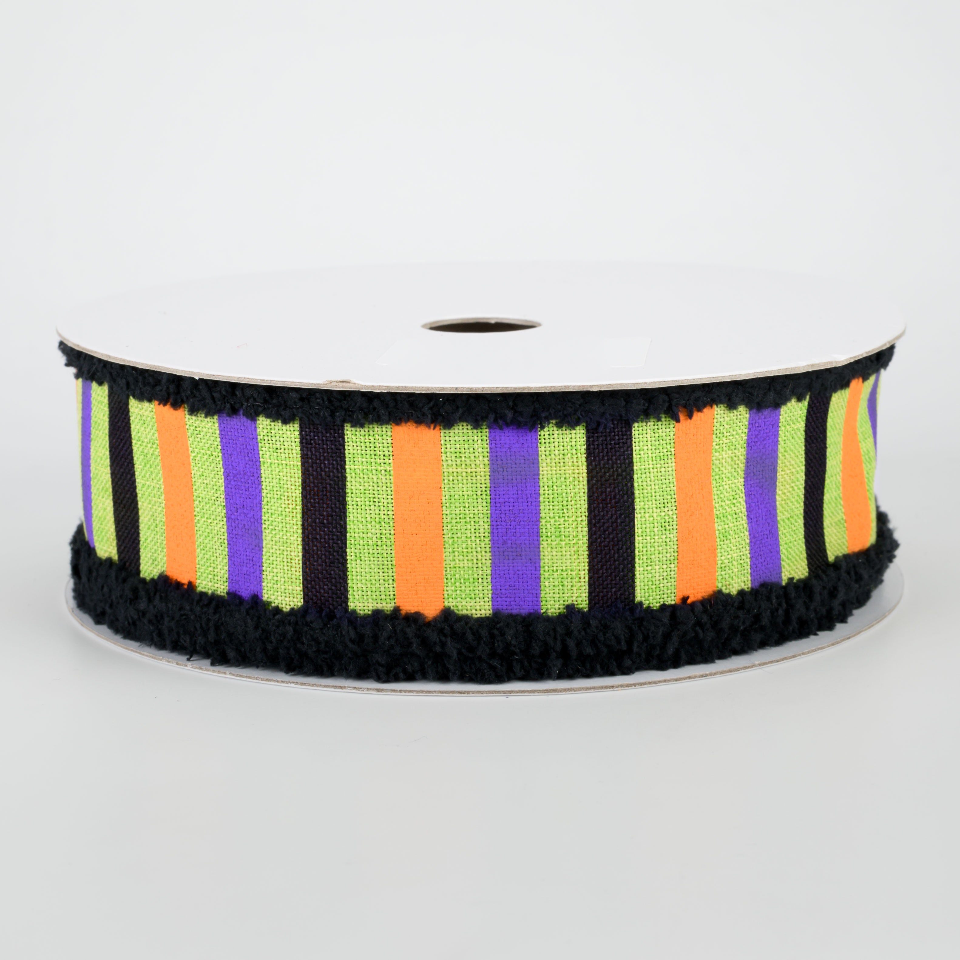1.5" Chenille Edge Halloween Horizontal Stripe Ribbon: Lime (10 Yards)