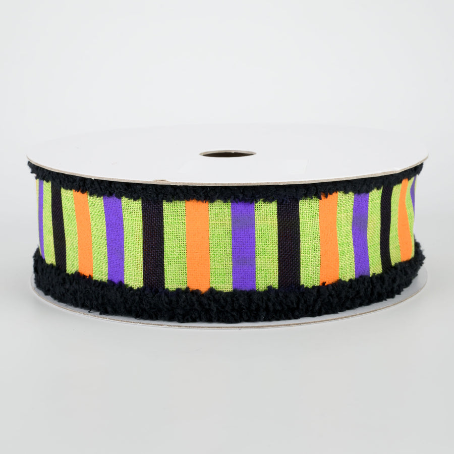 1.5" Chenille Edge Halloween Horizontal Stripe Ribbon: Lime (10 Yards)