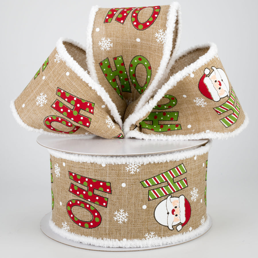 2.5" Chenille Edge Ho Ho Ho Santa Ribbon: Beige (10 Yards) Lifestyle Photo