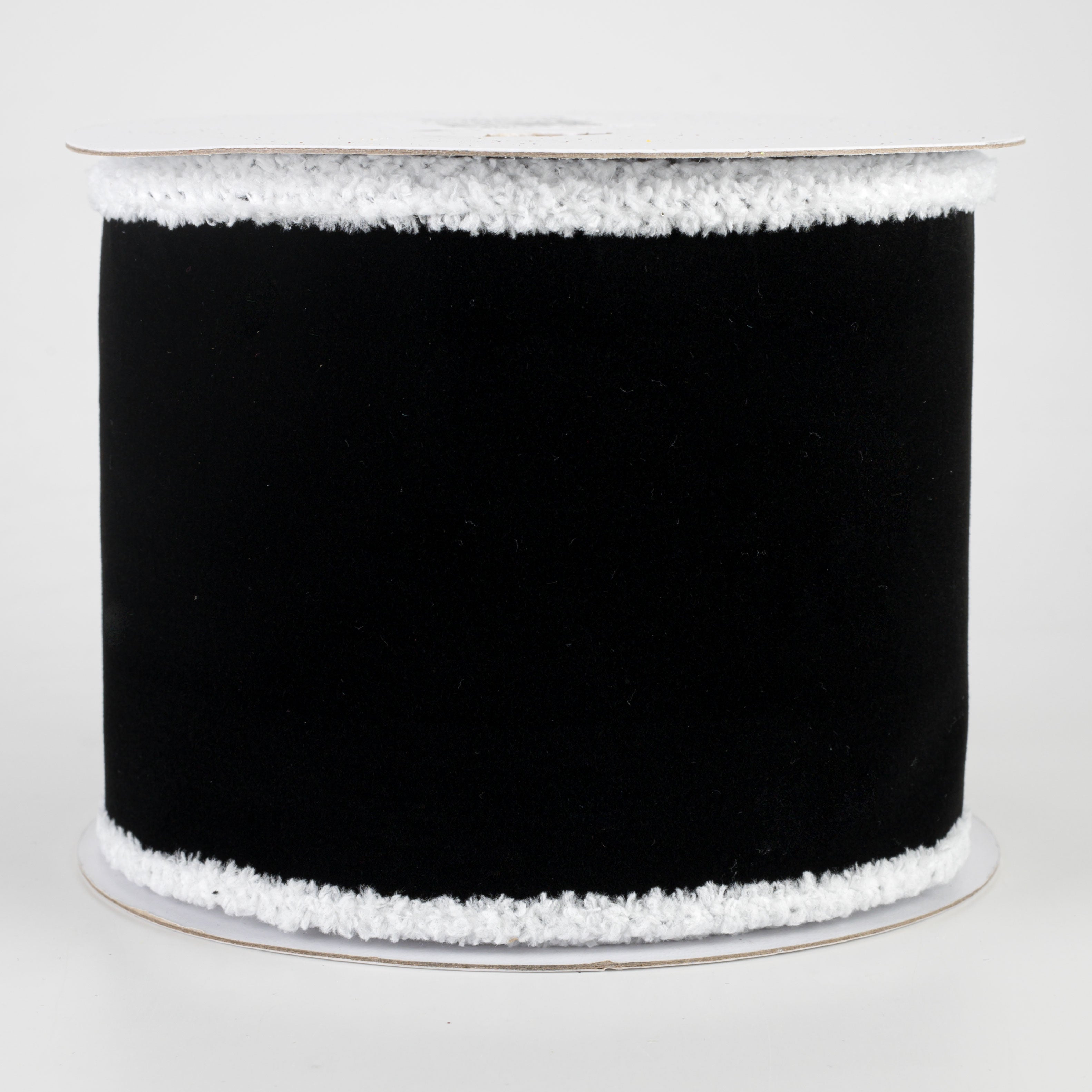4" Chenille Edge Velvet Ribbon: Black & White (10 Yards)