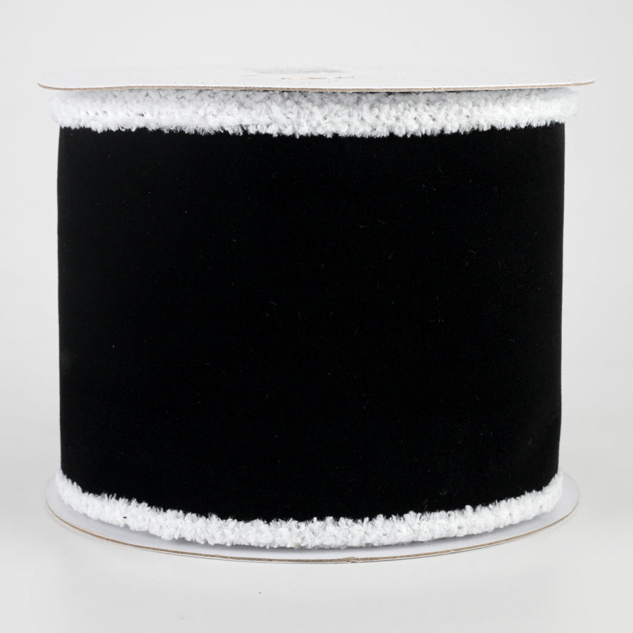 4" Chenille Edge Velvet Ribbon: Black & White (10 Yards)