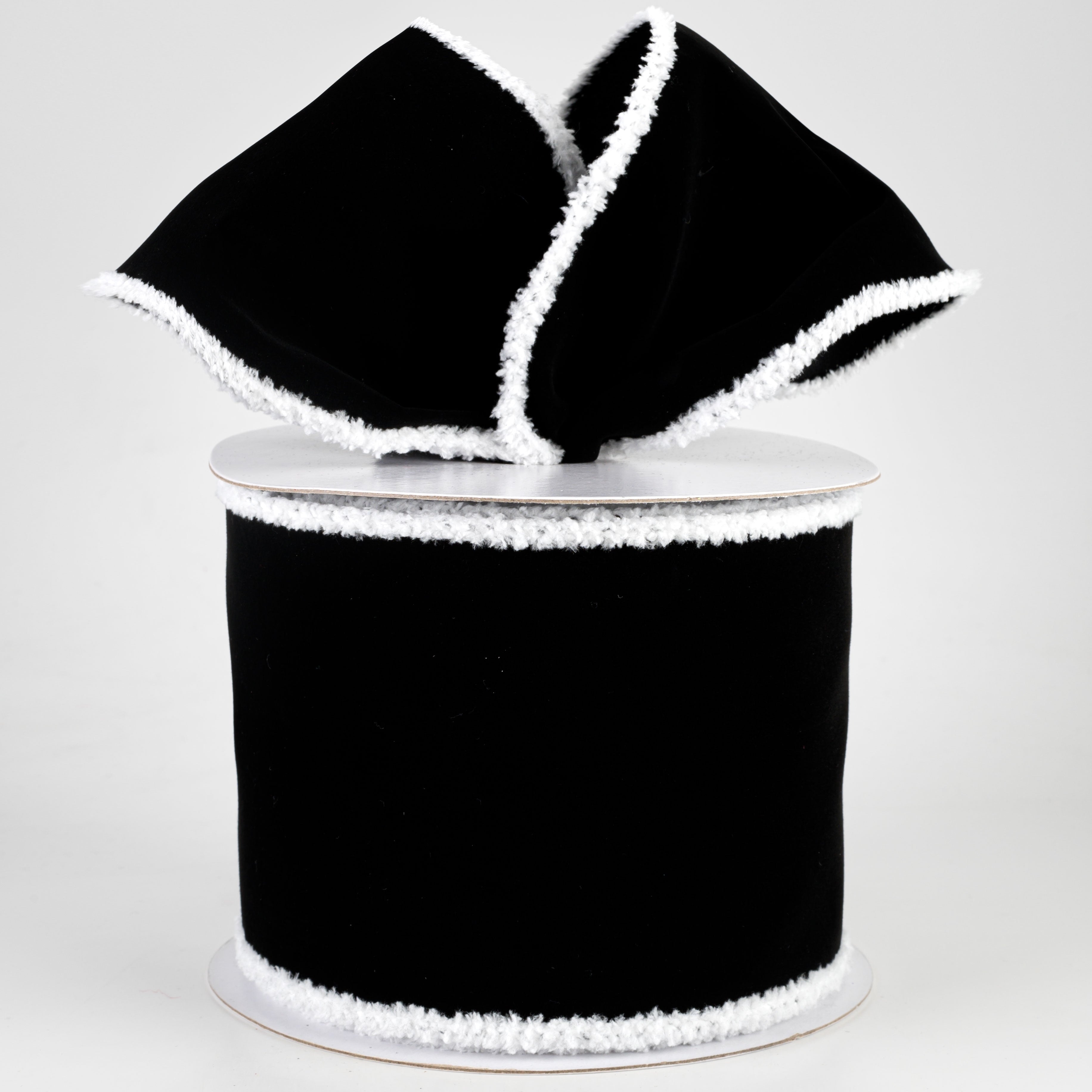4" Chenille Edge Velvet Ribbon: Black & White (10 Yards) Lifestyle Photo