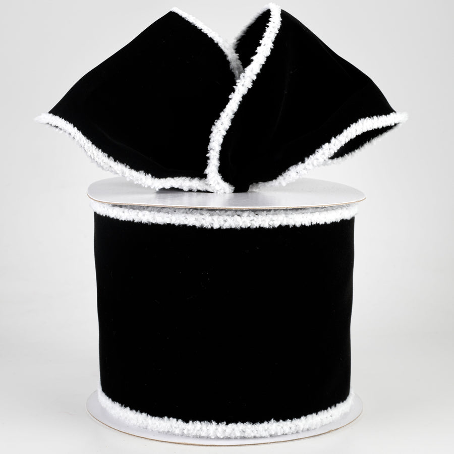 4" Chenille Edge Velvet Ribbon: Black & White (10 Yards) Lifestyle Photo