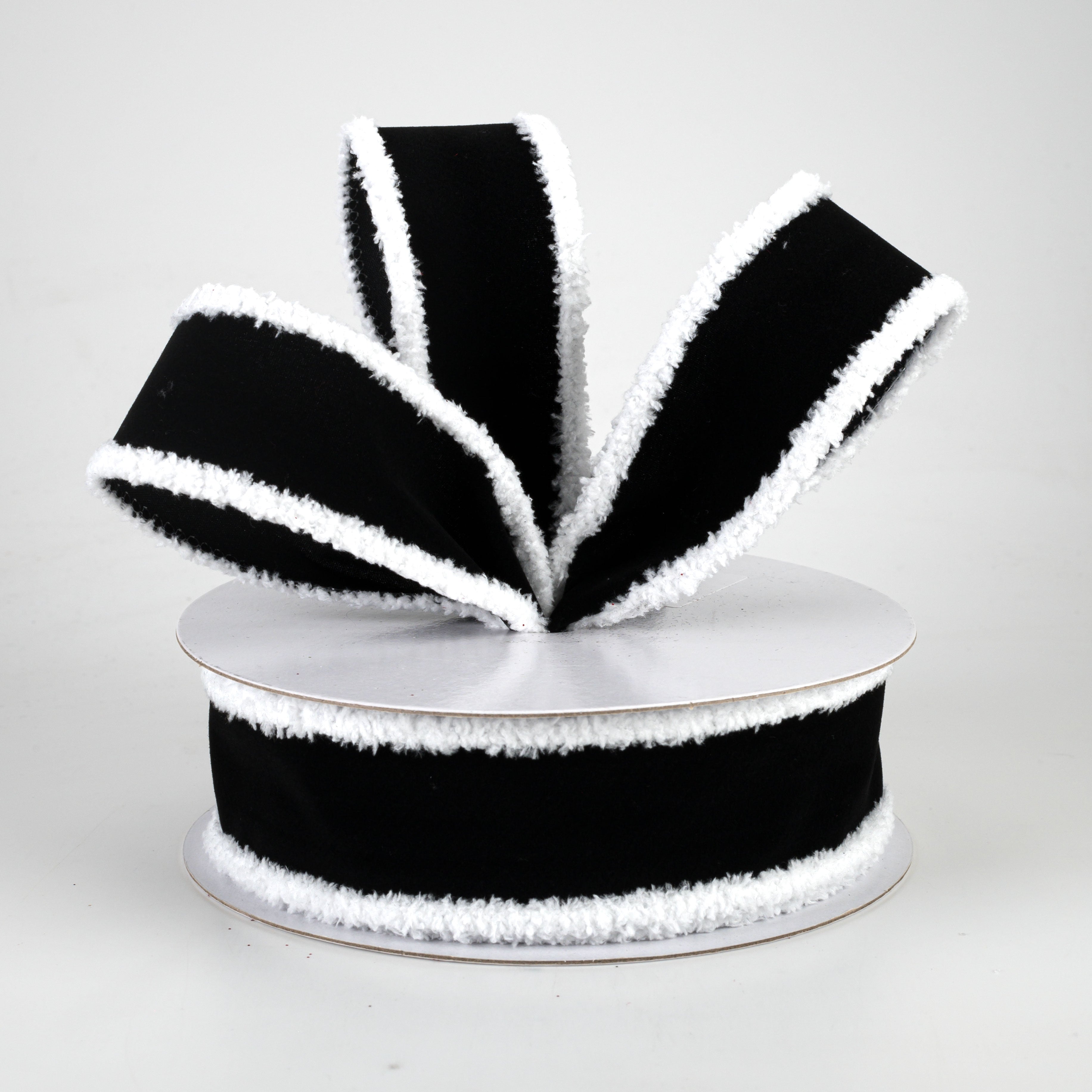 1.5" Chenille Edge Velvet Ribbon: Black & White (10 Yards) Lifestyle Photo