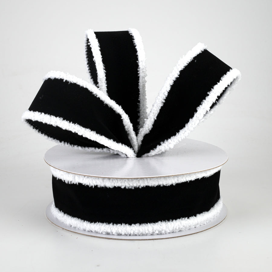 1.5" Chenille Edge Velvet Ribbon: Black & White (10 Yards) Lifestyle Photo