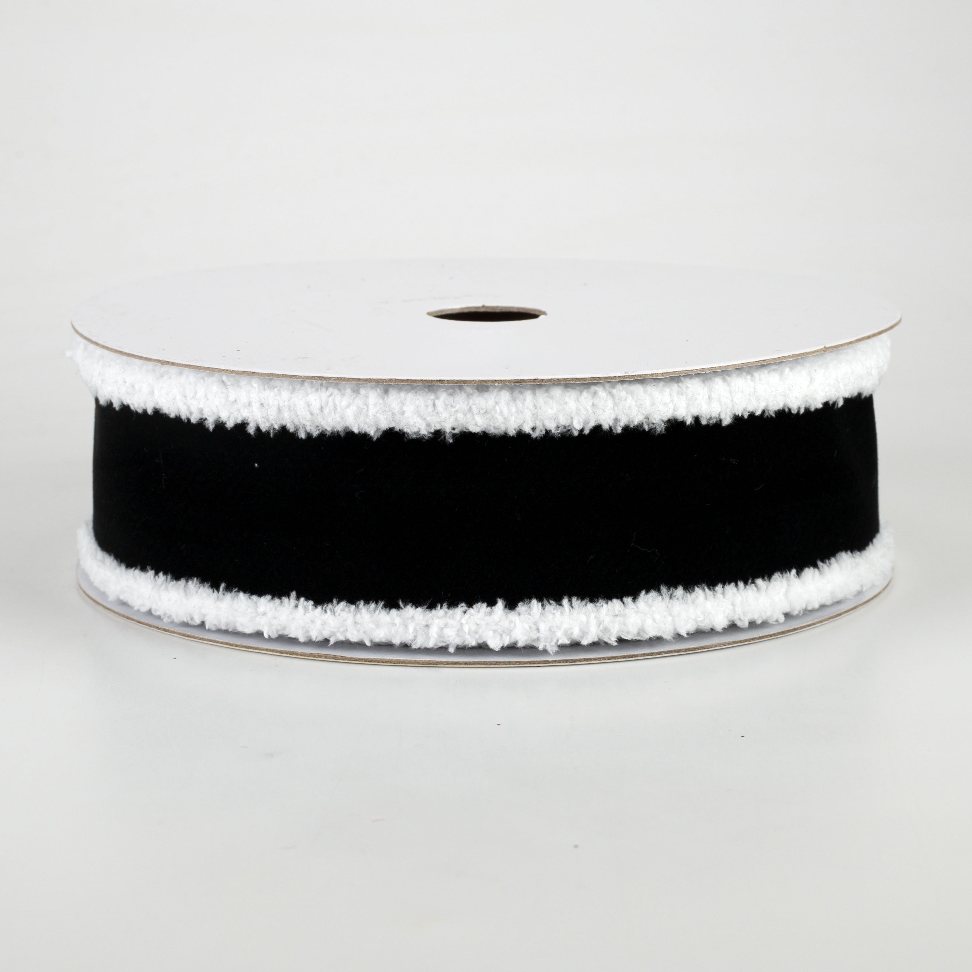 1.5" Chenille Edge Velvet Ribbon: Black & White (10 Yards)