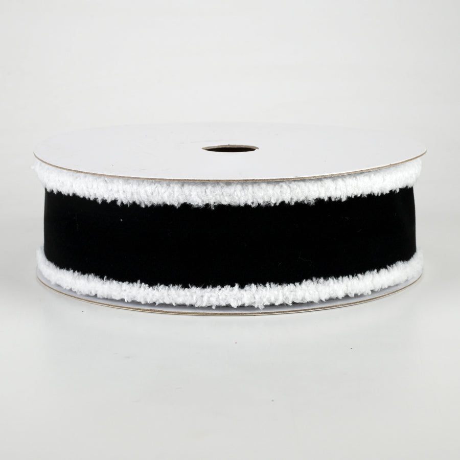 1.5" Chenille Edge Velvet Ribbon: Black & White (10 Yards)