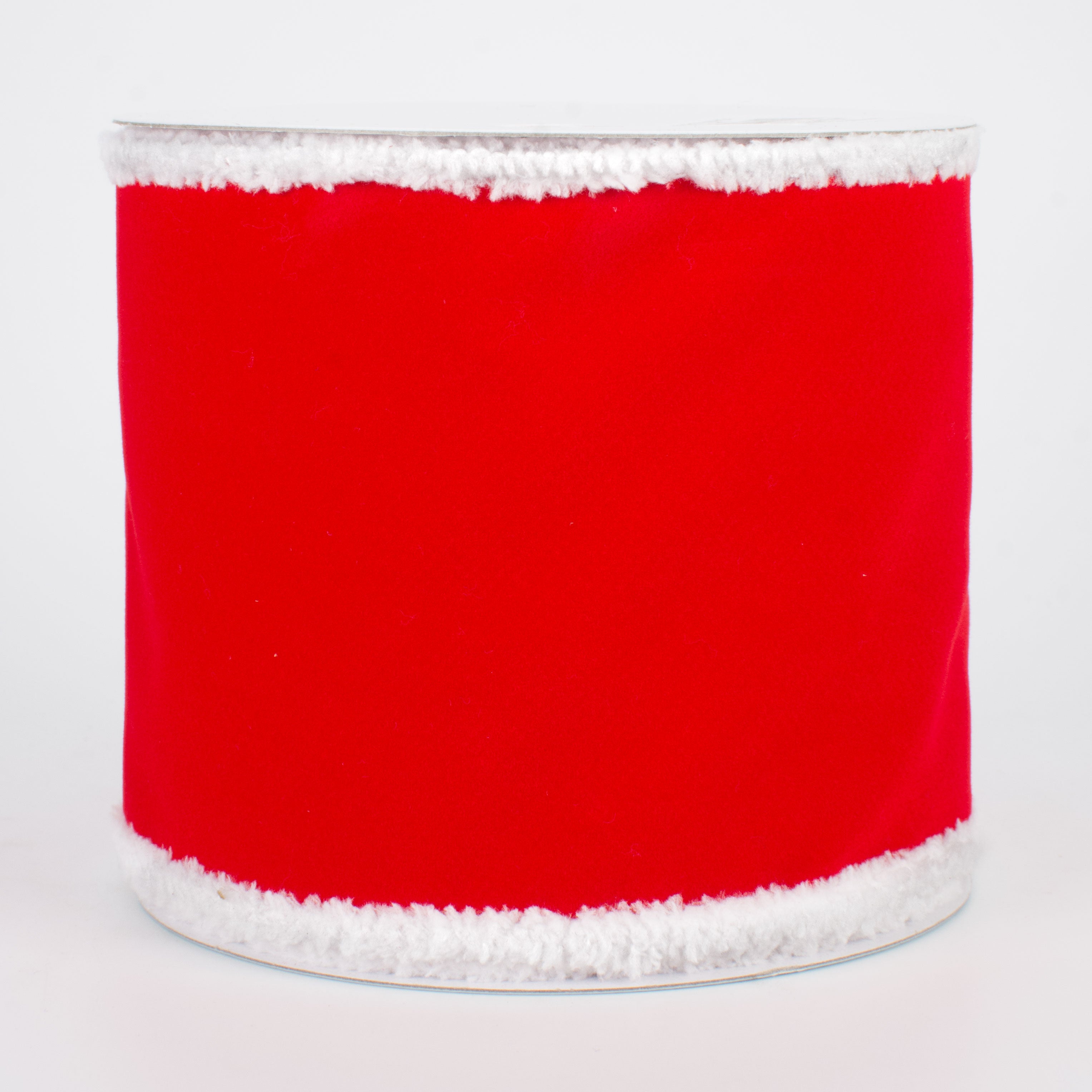 4" Chenille Edge Velvet Ribbon: Red & White (10 Yards)