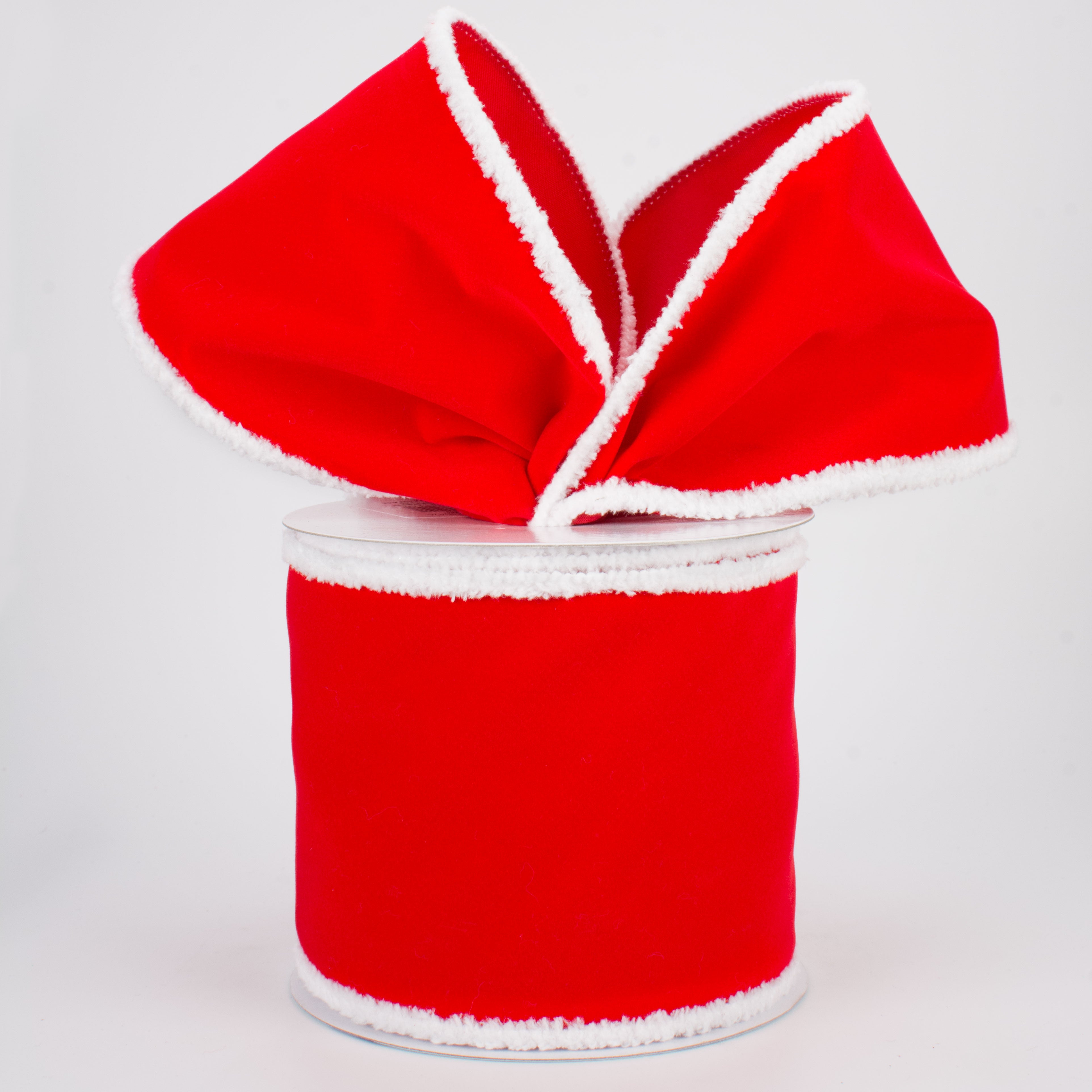 4" Chenille Edge Velvet Ribbon: Red & White (10 Yards) Lifestyle Photo