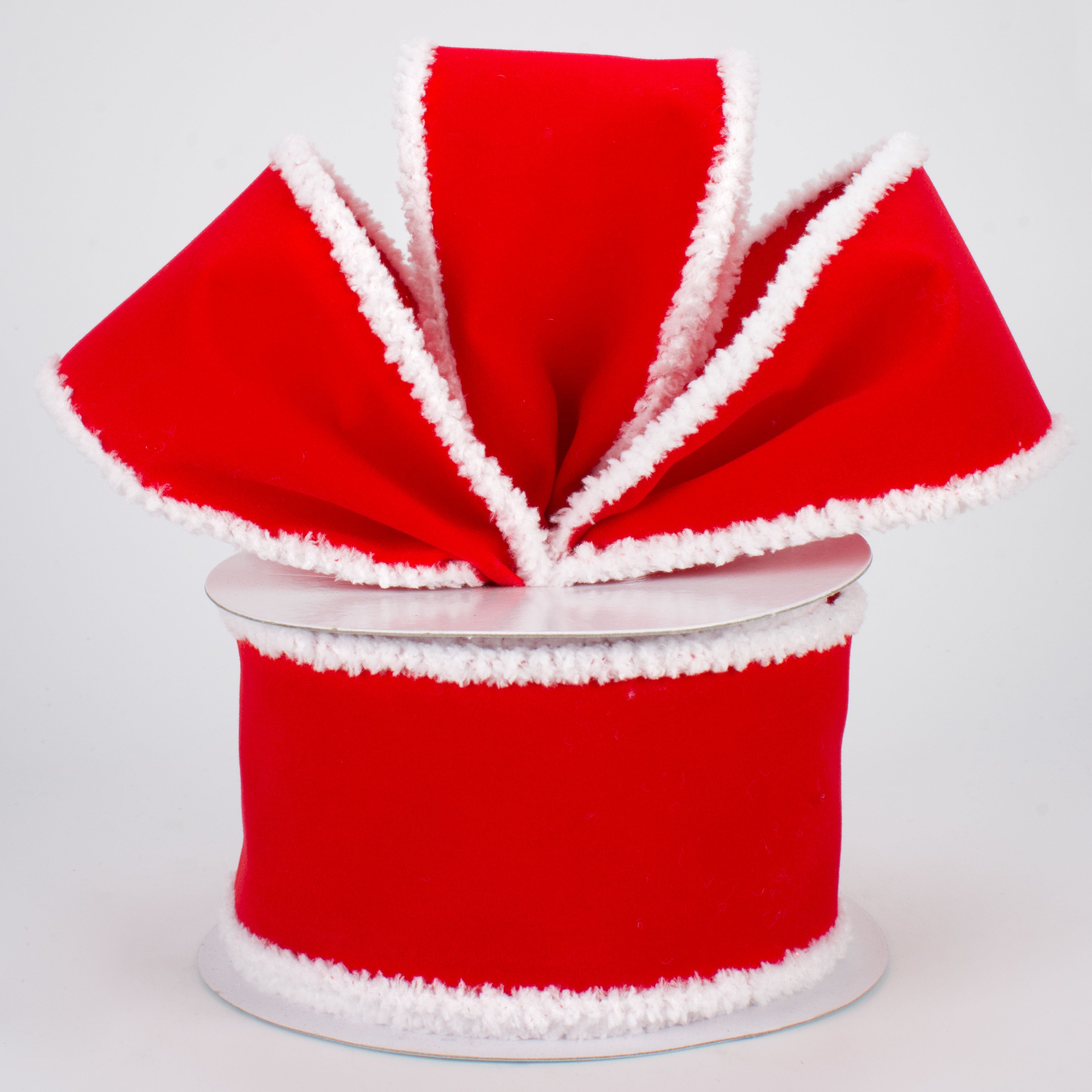 2.5" Chenille Edge Velvet Ribbon: Red & White (10 Yards) Lifestyle Photo