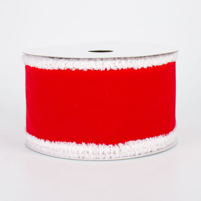 2.5" Chenille Edge Velvet Ribbon: Red & White (10 Yards)