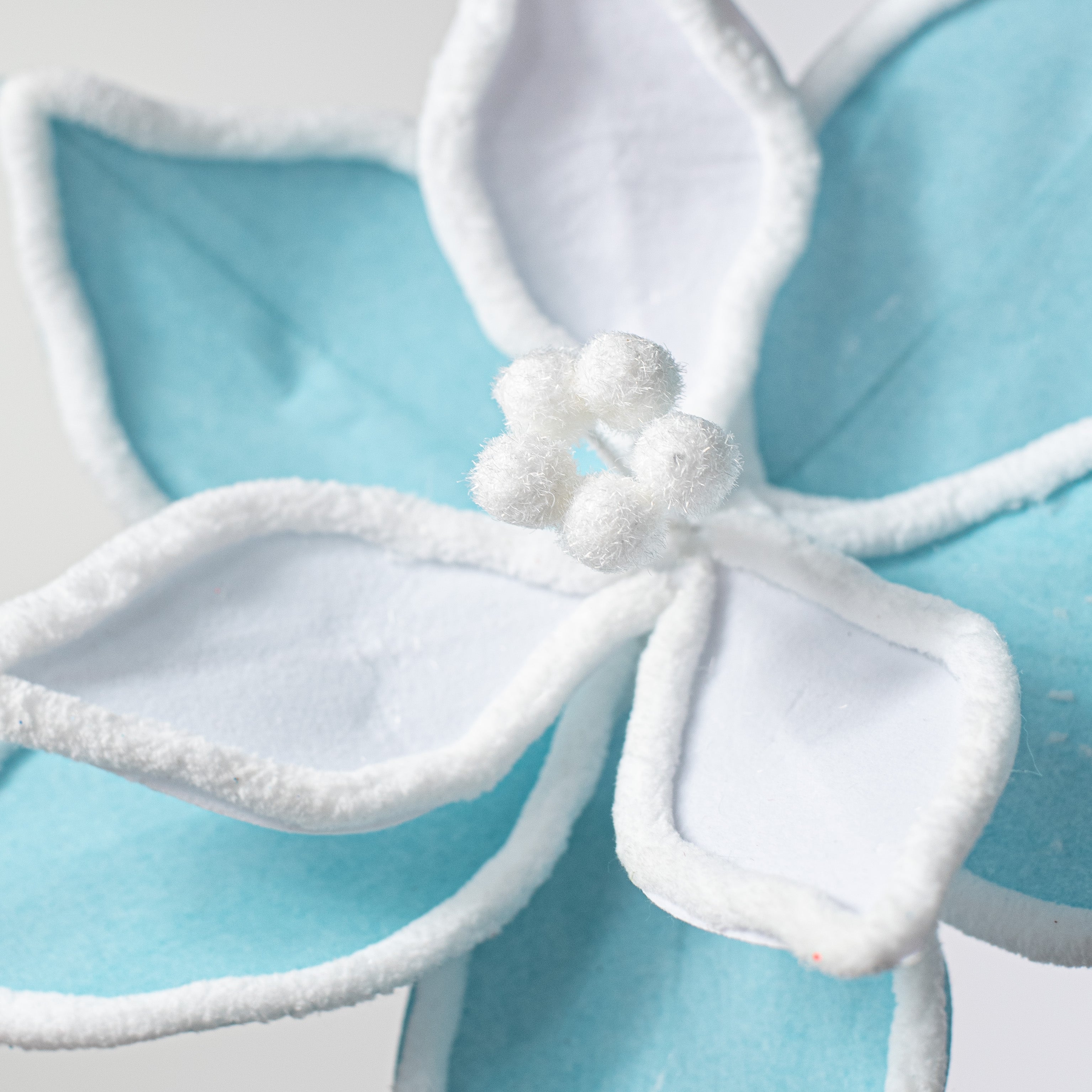 19" Chenille Poinsettia Pick: Blue & White detail photo 4
