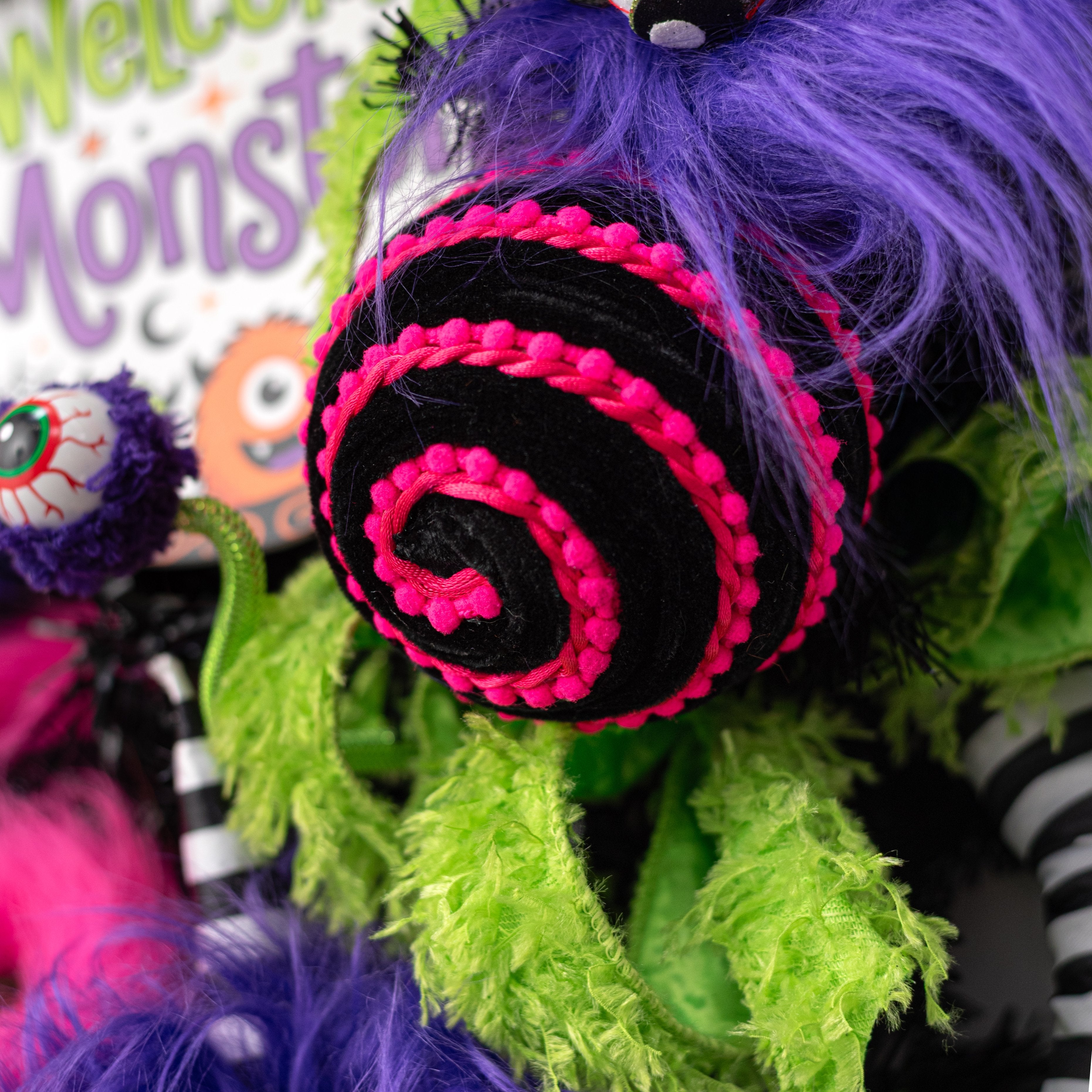 5" Chenille Pom Pom & Cording Ornament: Hot Pink & Black Lifestyle Photo