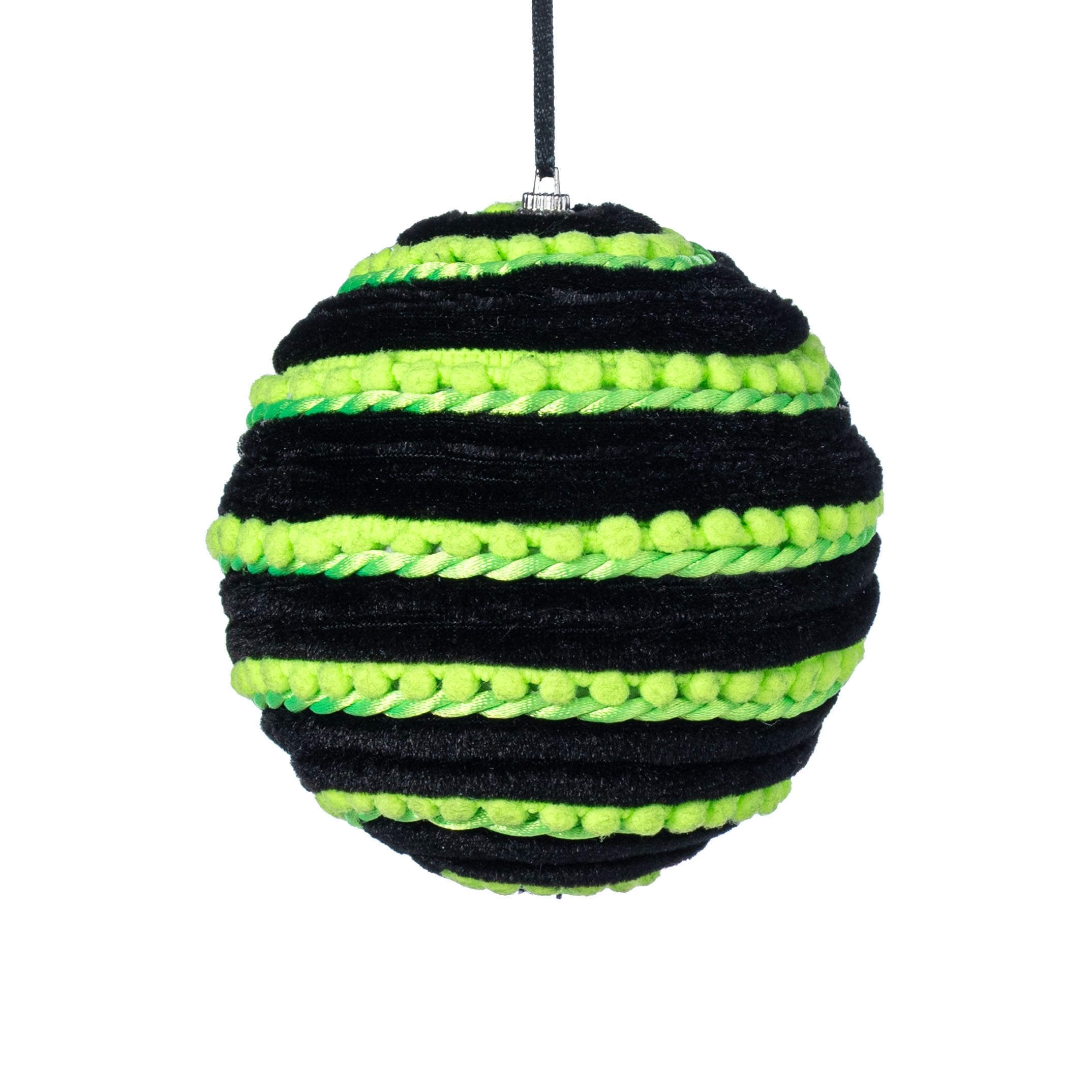 5" Chenille Pom Pom & Cording Ornament: Neon Green & Black Item Number: 57382GN