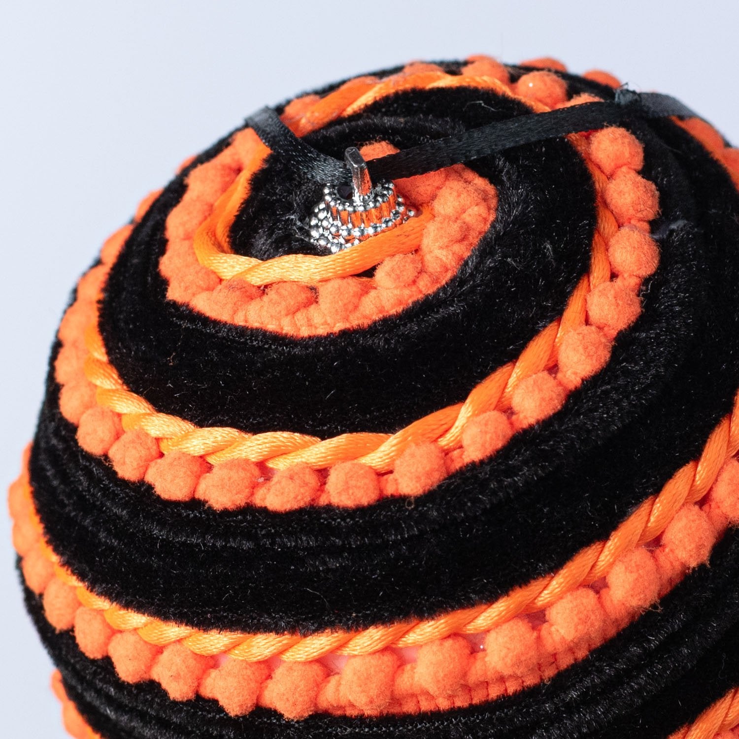 5" Chenille Pom Pom & Cording Ornament: Orange & Black detail photo 3