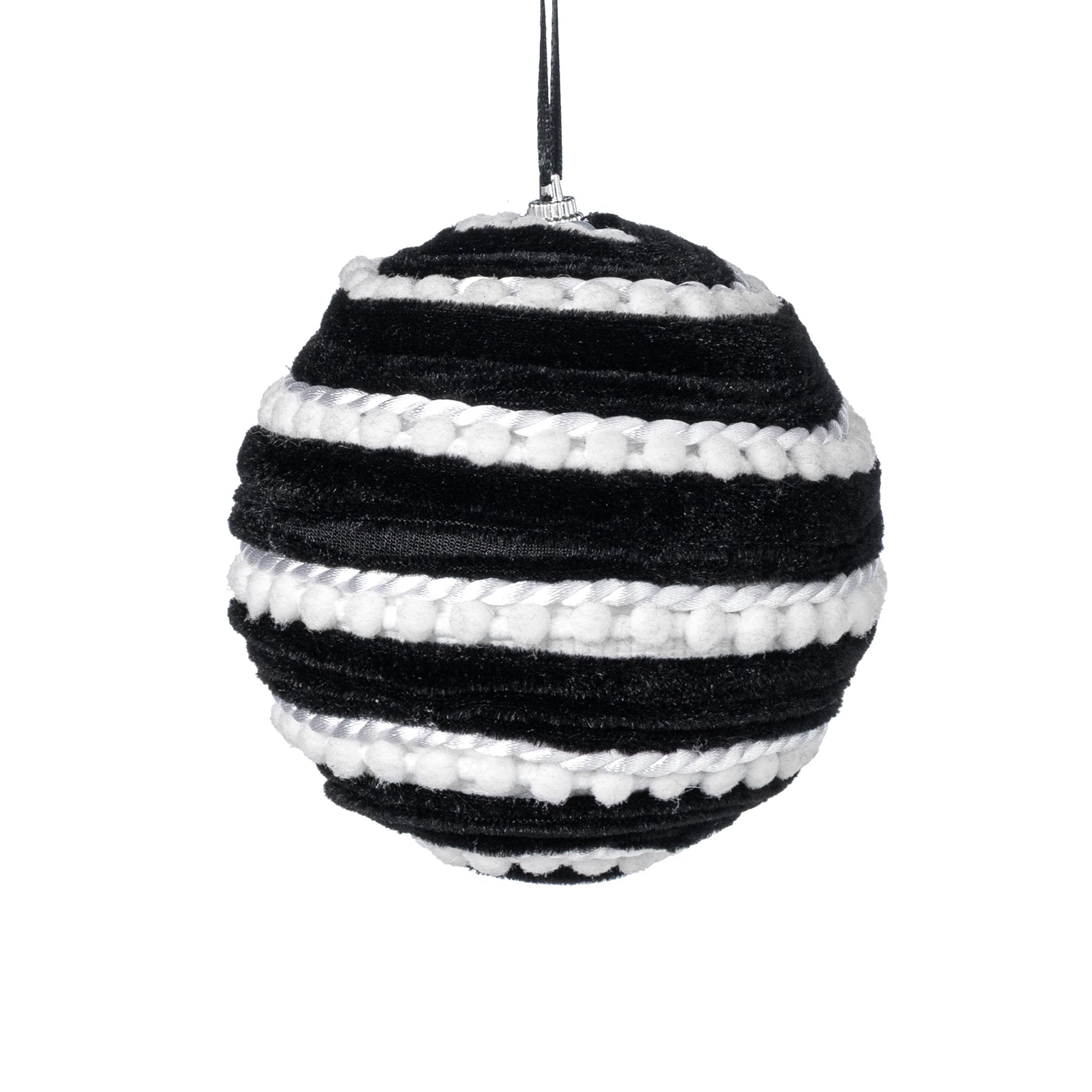 5" Chenille Pom Pom & Cording Ornament: White & Black Item Number: 57382WT