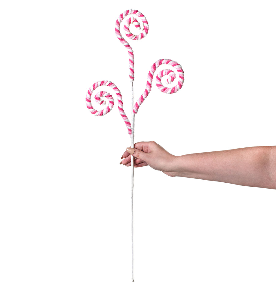 29" Chenille Spiral Curly Spray: Pink & White detail photo 3