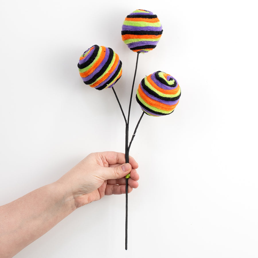 16" Chenille Stripe Ball Pick: Bright Halloween detail photo 3