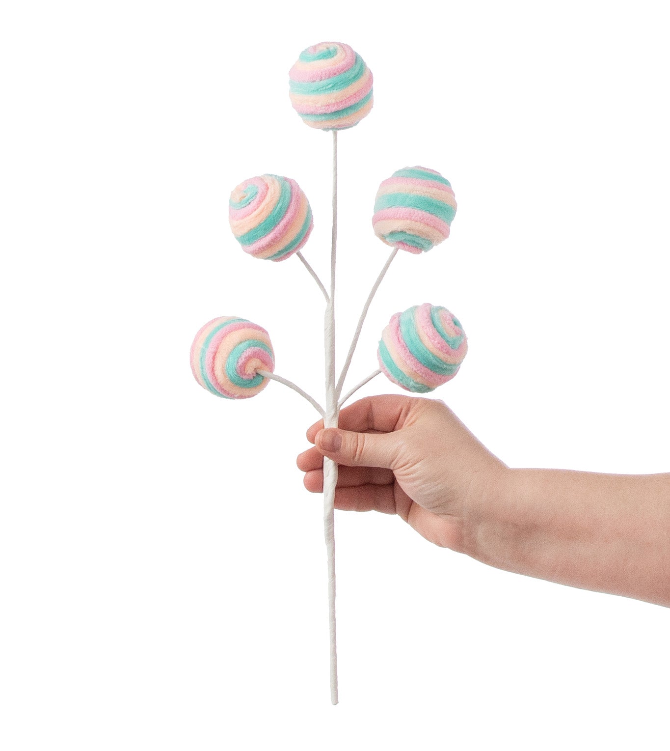 17" Chenille Stripe Ball Pick: Teal, Pink, Peach detail photo 3