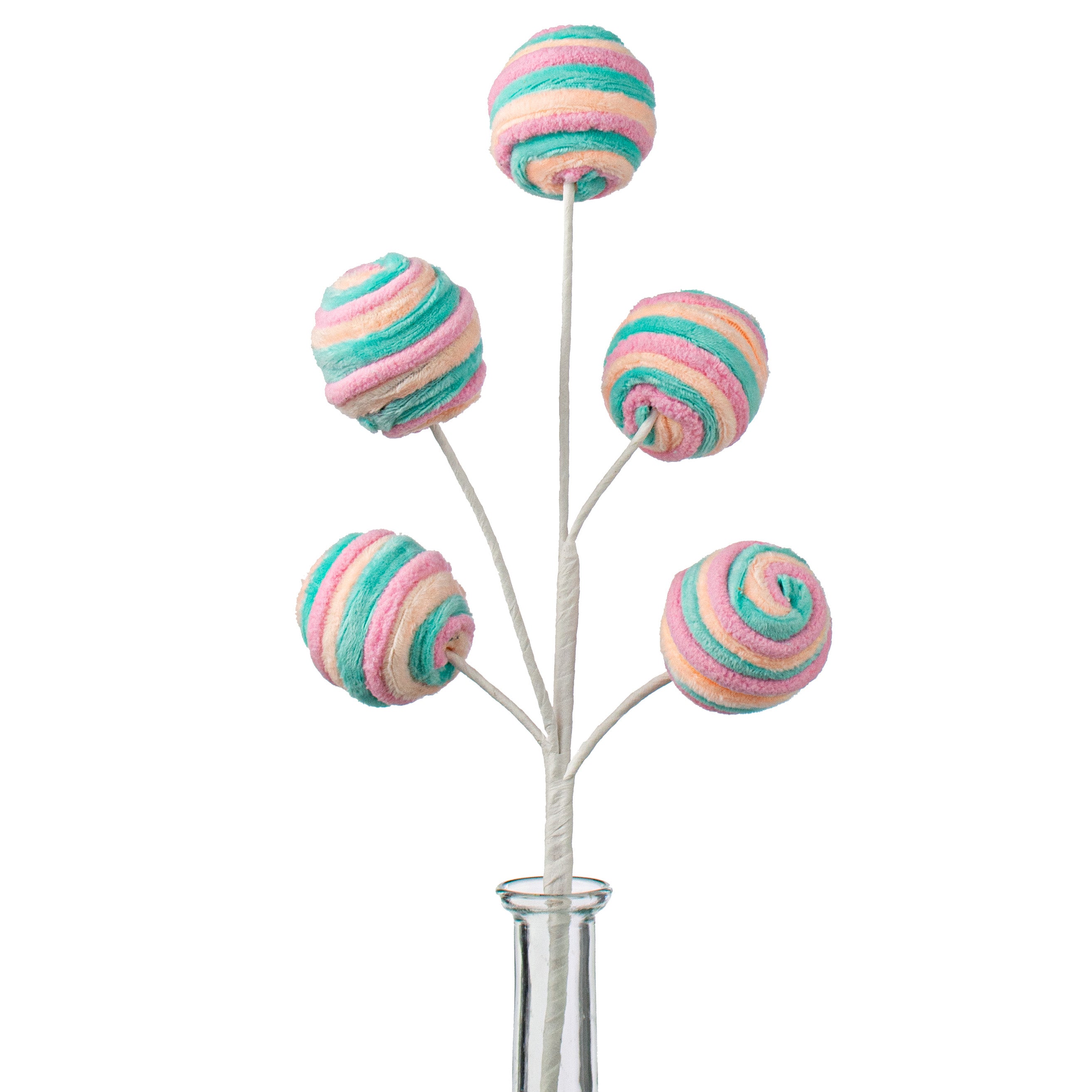 17" Chenille Stripe Ball Pick: Teal, Pink, Peach Item Number: 63205MIX