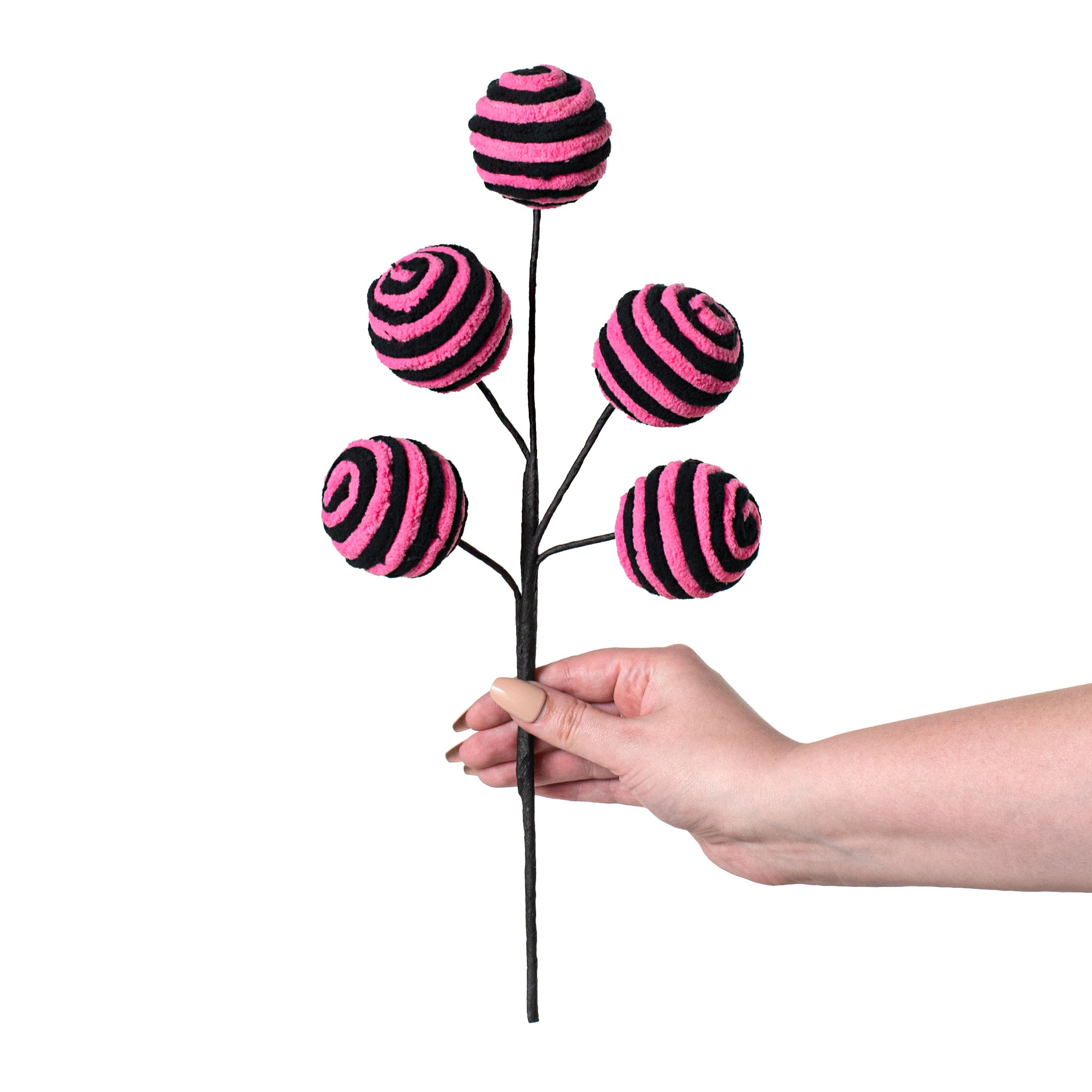 16" Chenille Twirl Ball Pick: Fuchsia & Black detail photo 3