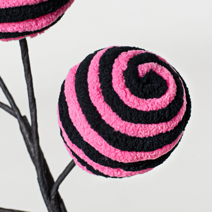 16" Chenille Twirl Ball Pick: Fuchsia & Black detail photo 4