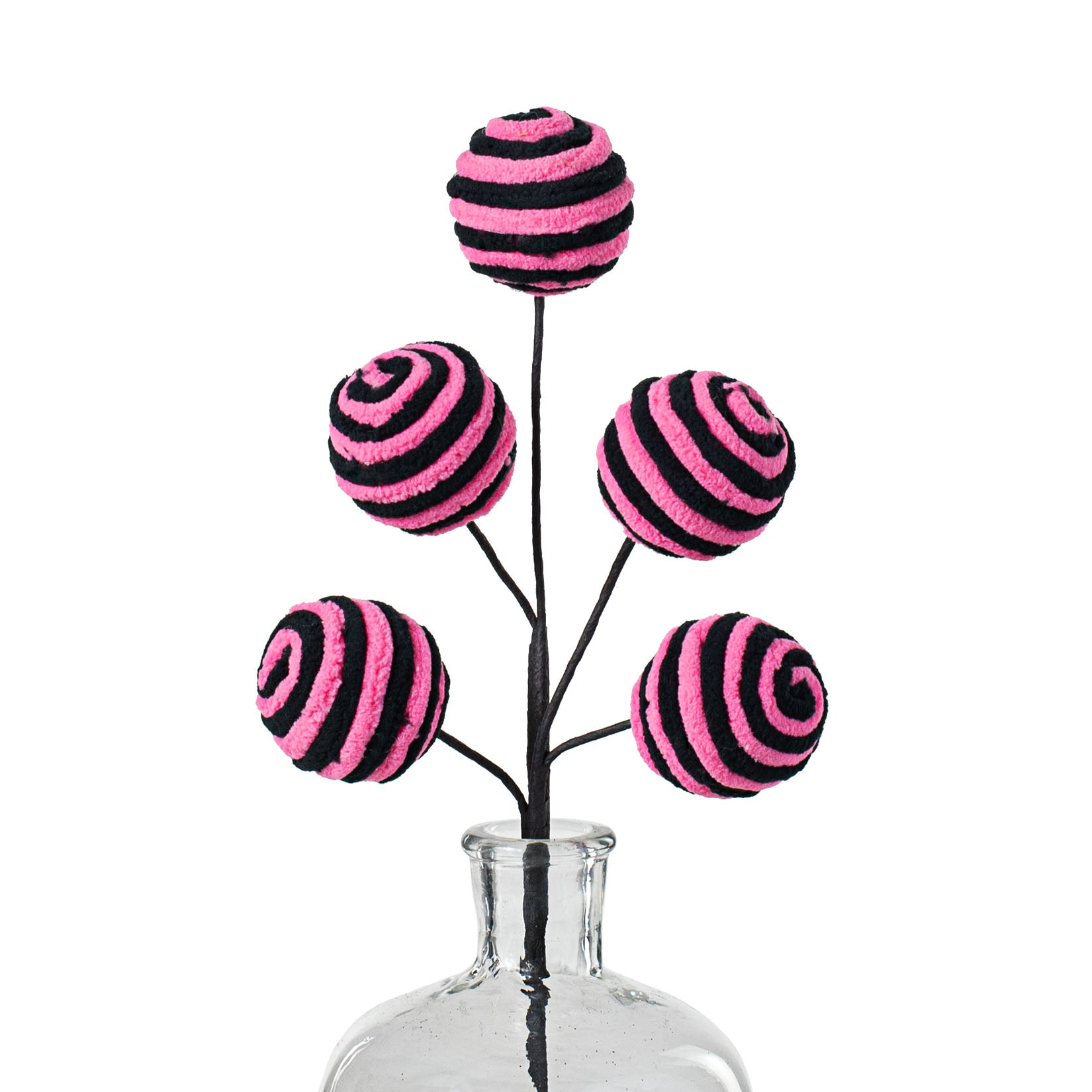16" Chenille Twirl Ball Pick: Fuchsia & Black Item Number: 56888BTBK