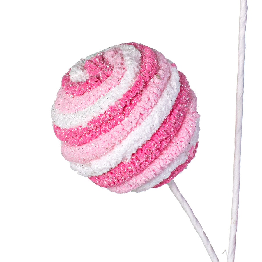 25" Chenille Twirl Ball Pick: Pink & White Lifestyle Photo