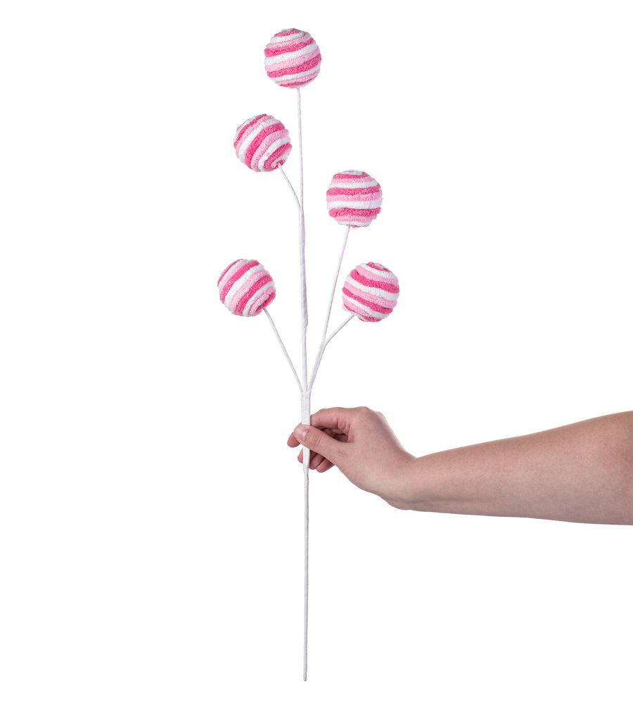 25" Chenille Twirl Ball Pick: Pink & White detail photo 3