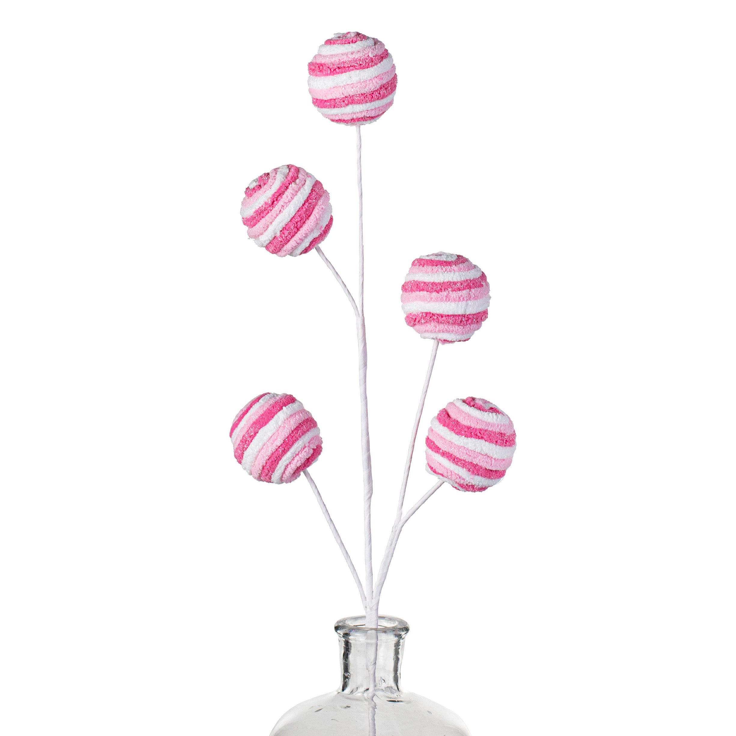 25" Chenille Twirl Ball Pick: Pink & White Item Number: 85555BTPKWT