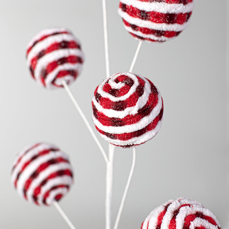 26" Chenille Twirl Ball Spray: Red & White Lifestyle Photo