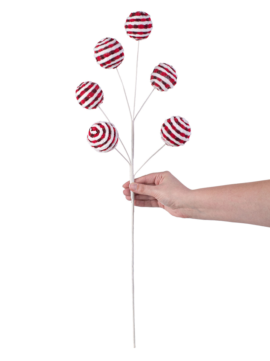 26" Chenille Twirl Ball Spray: Red & White detail photo 3