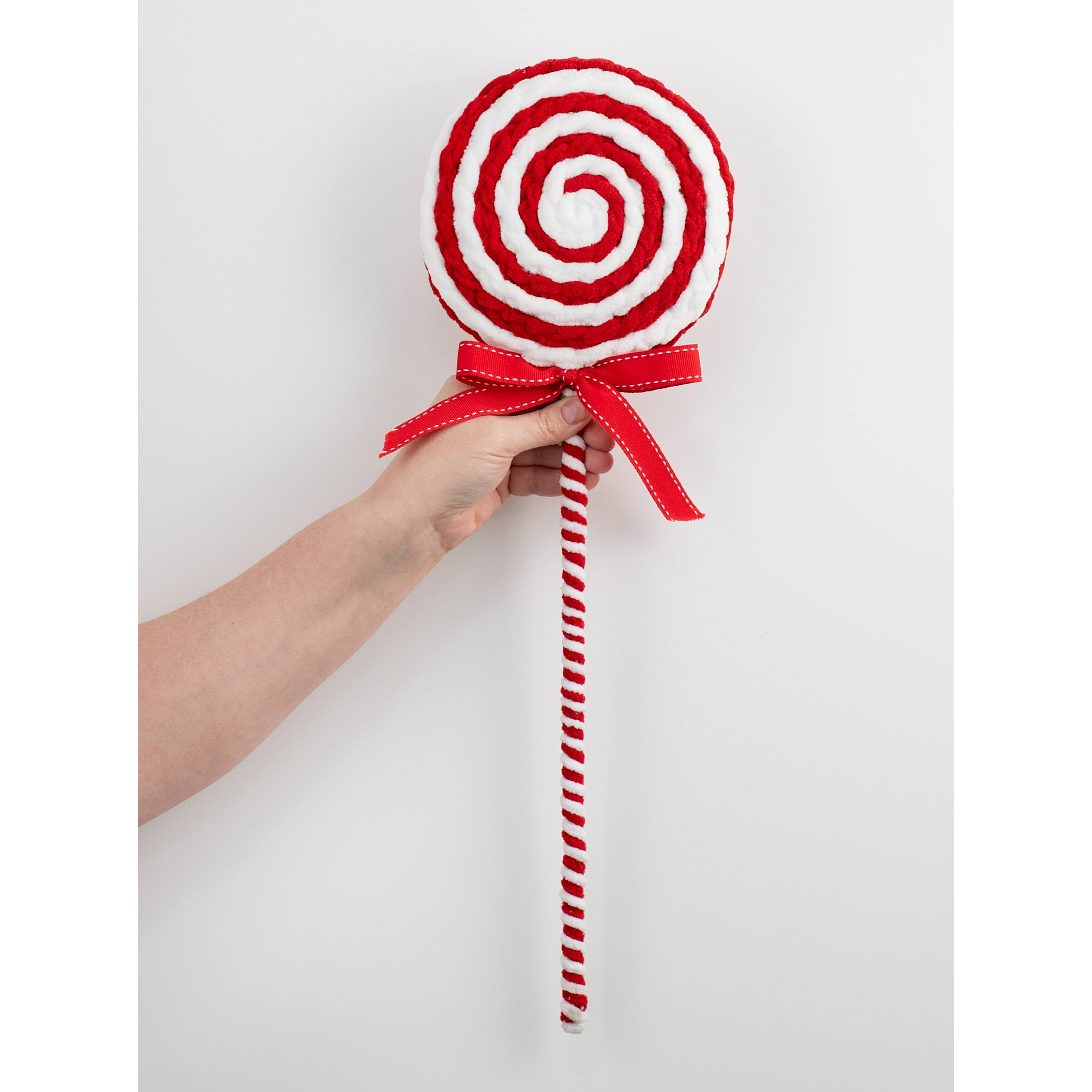 22" Chenille Yarn Lollipop Spray: Red & White detail photo 3