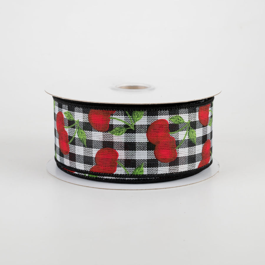 1.5" Cherries On Check Ribbon (10 Yards)
