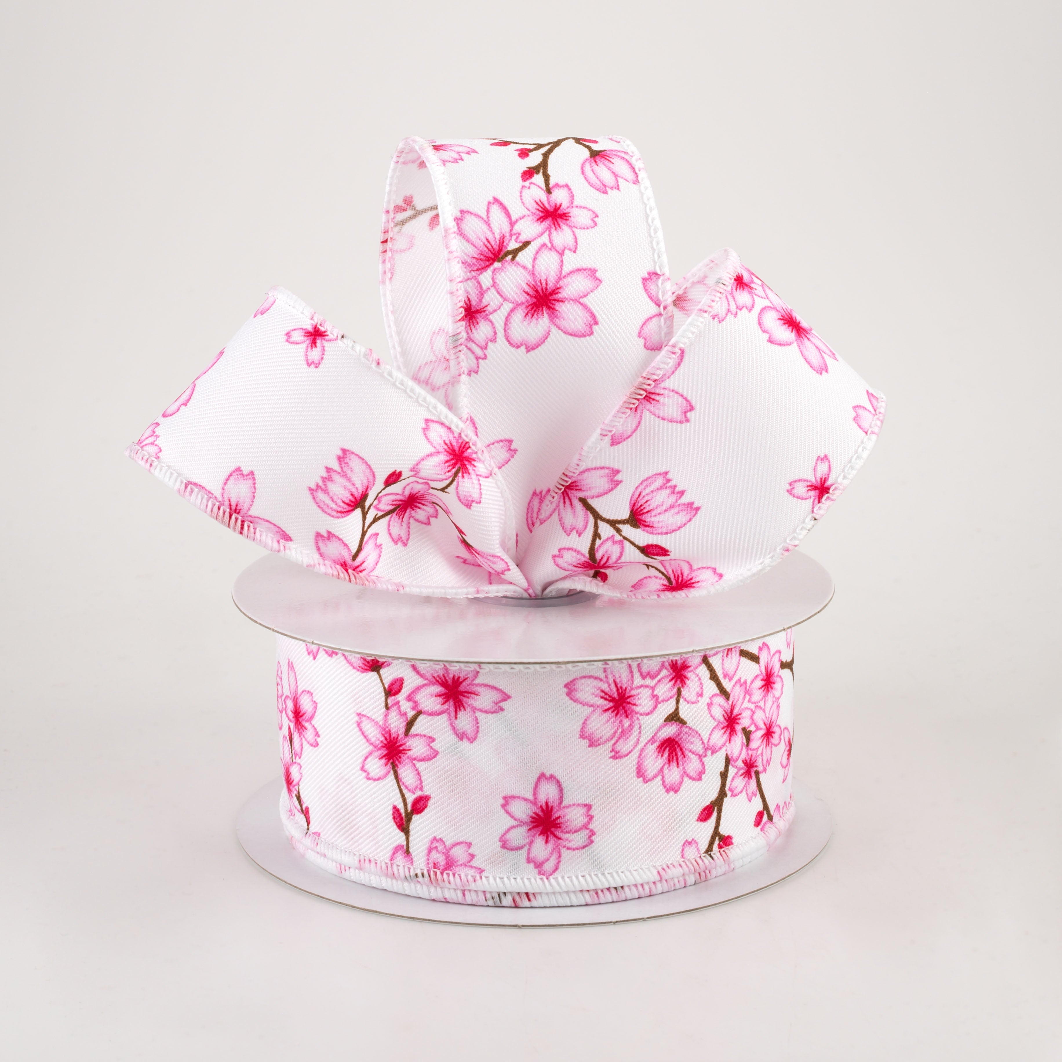 1.5" Cherry Blossoms Ribbon: White & Pink (10 Yards) Lifestyle Photo