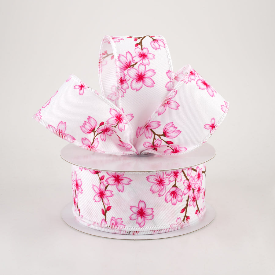 1.5" Cherry Blossoms Ribbon: White & Pink (10 Yards) Lifestyle Photo