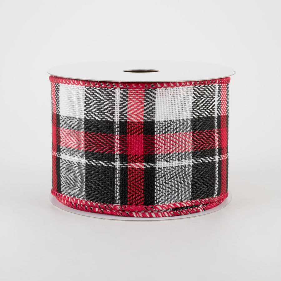 2.5" Chesire Plaid Ribbon: Black, Red, White (10 Yards) Item Number: 72134-40-01
