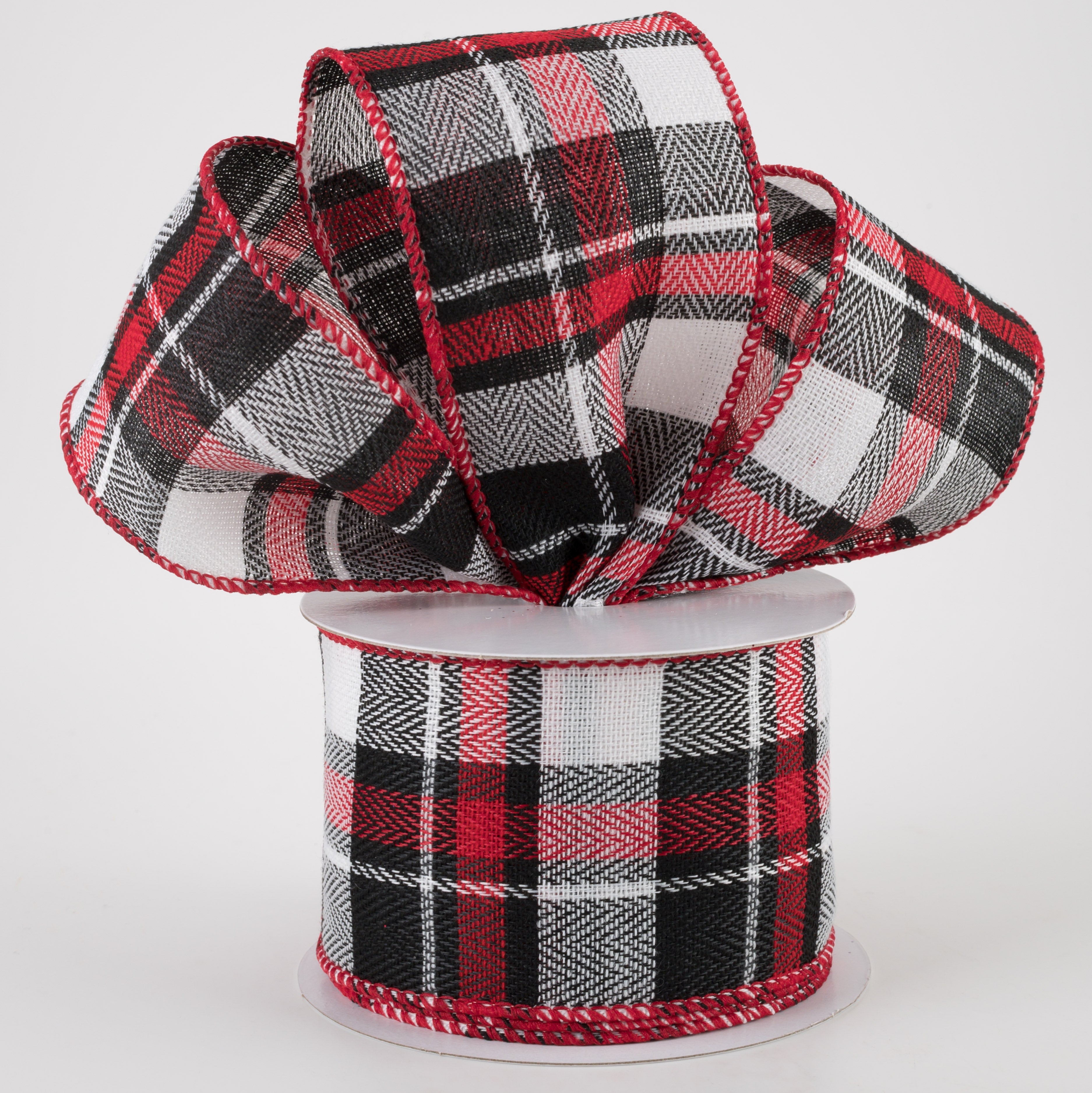 2.5" Chesire Plaid Ribbon: Black, Red, White (10 Yards) Lifestyle Photo
