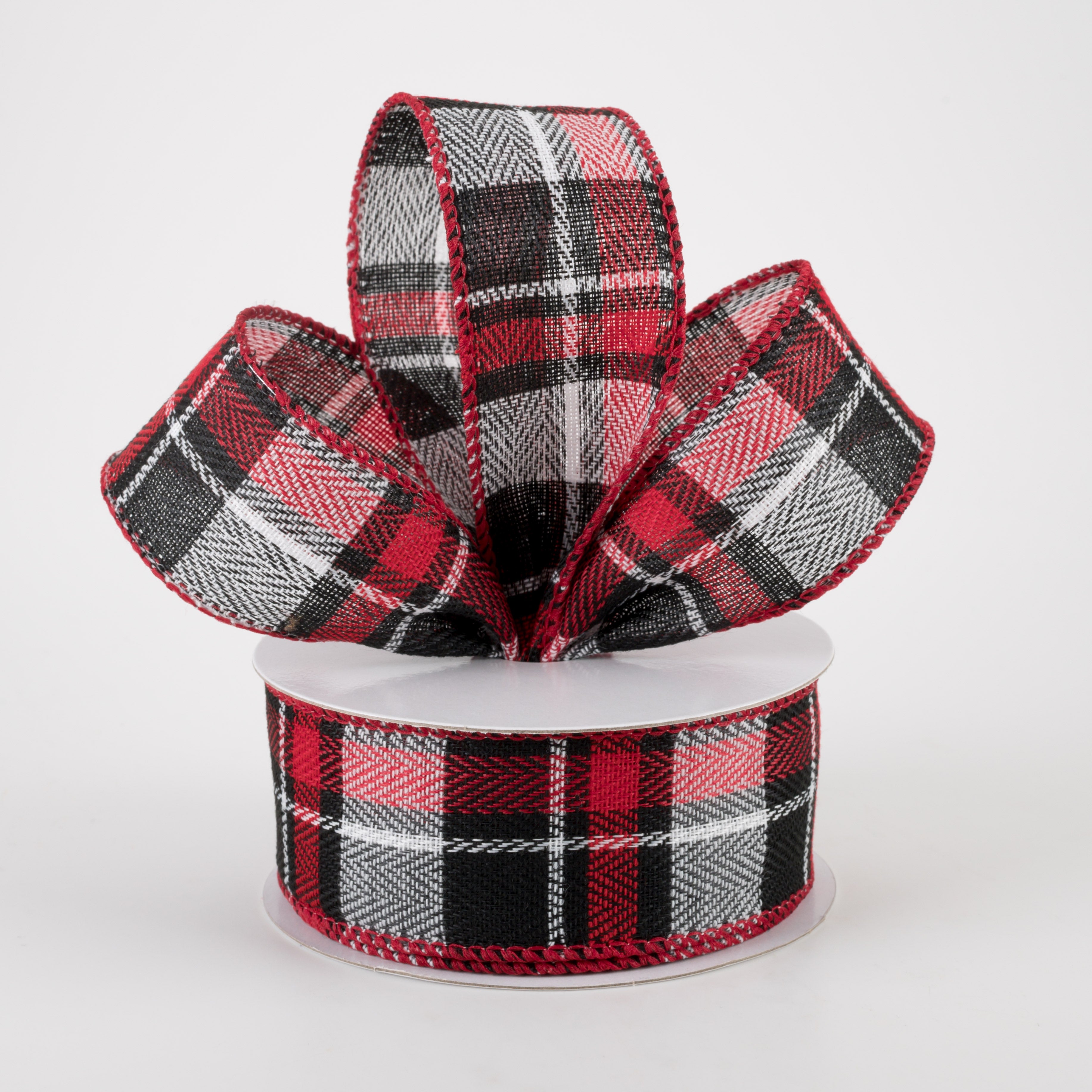 1.5" Chesire Plaid Ribbon: Black, Red, White (10 Yards) Lifestyle Photo