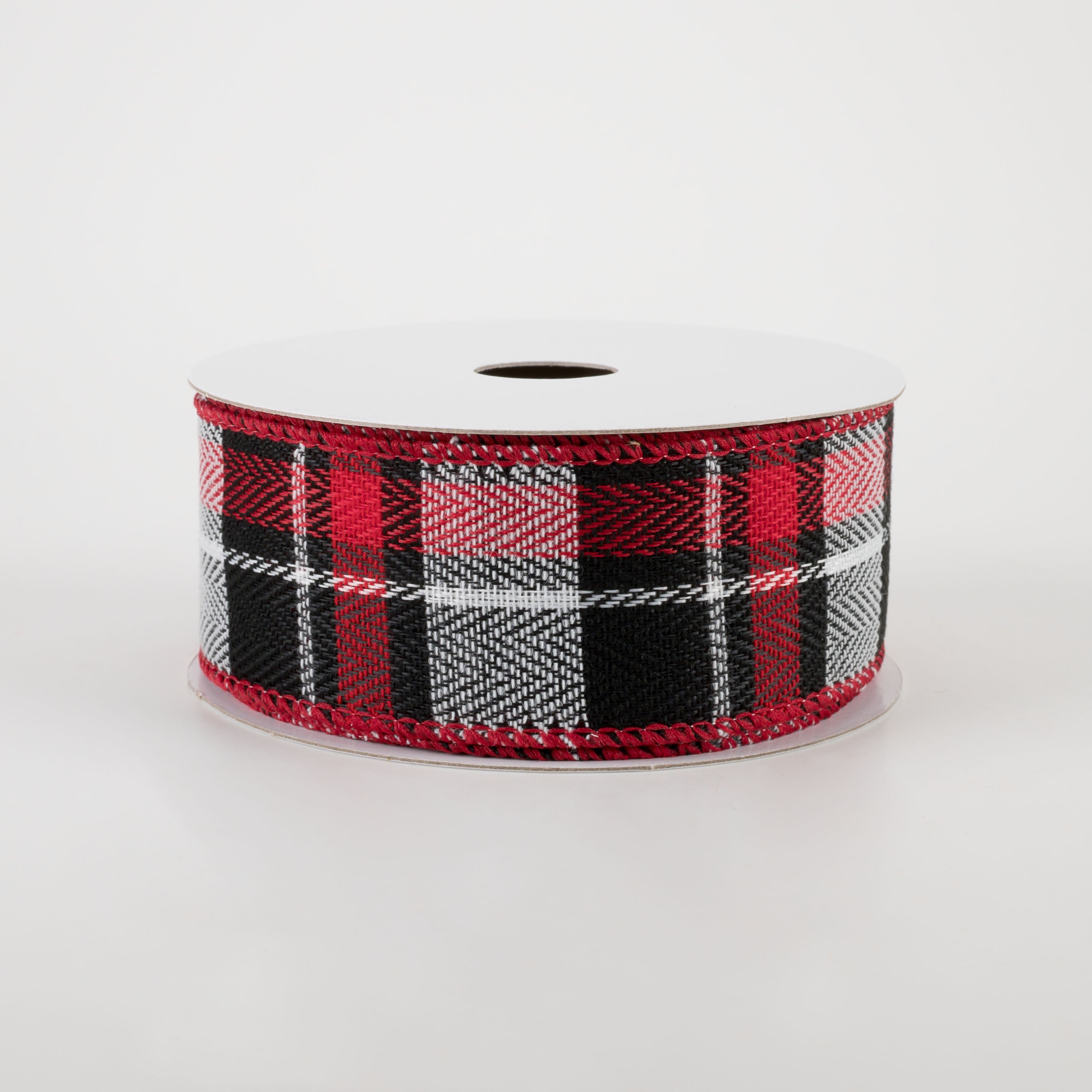 1.5" Chesire Plaid Ribbon: Black, Red, White (10 Yards) Item Number: 72134-09-01