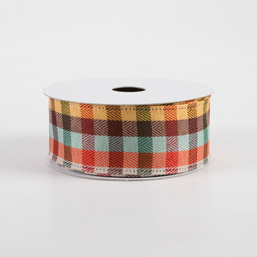 1.5" Chevron Check Plaid Ribbon: Teal Fall (10 Yards)