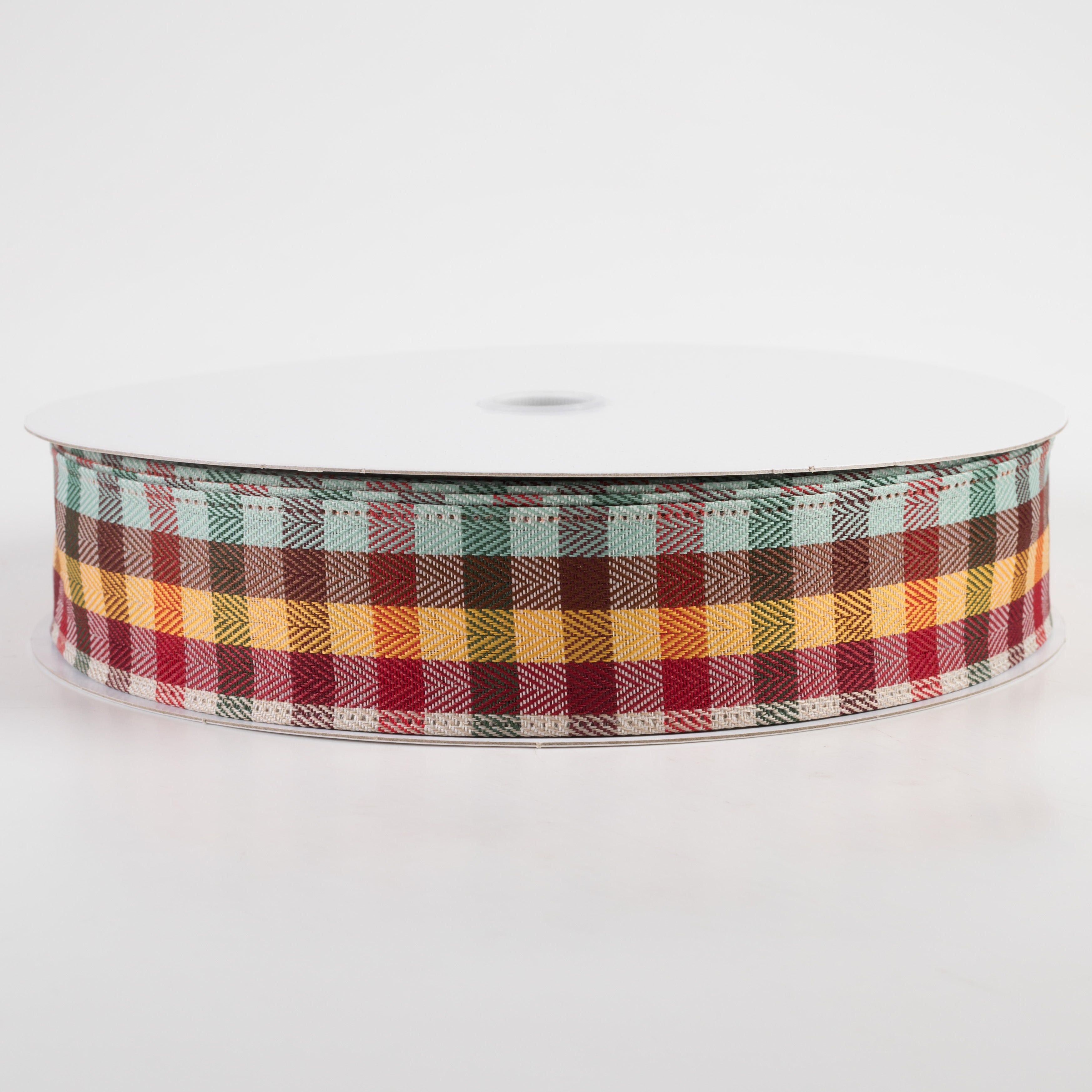 1.5" Chevron Check Plaid Ribbon: Teal Fall (50 Yards)